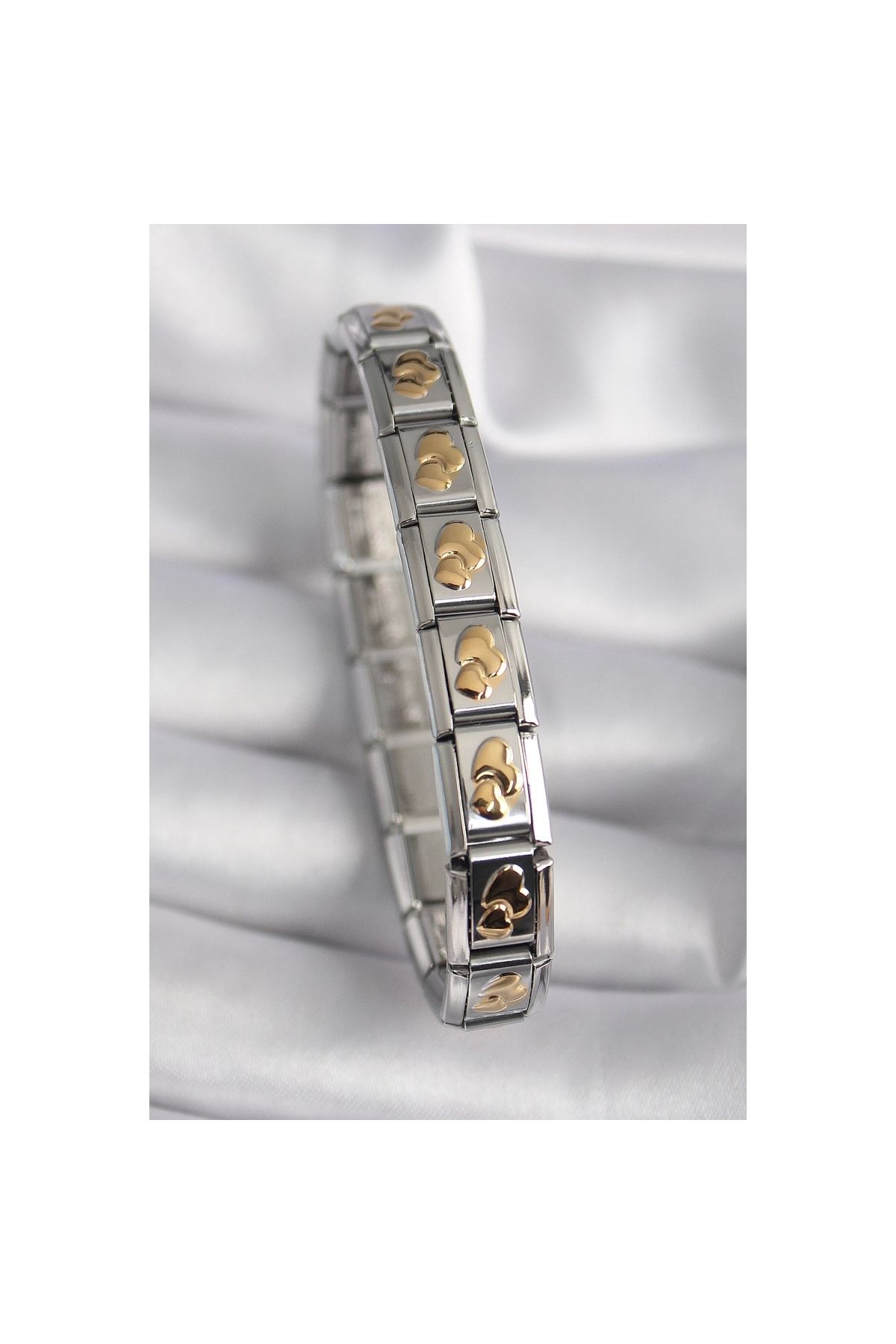 Narnuga 316L Çelik Gümüş Renk Gold Kalp İşleme Nomination Model Kadın Bileklik - TJ-BB6480