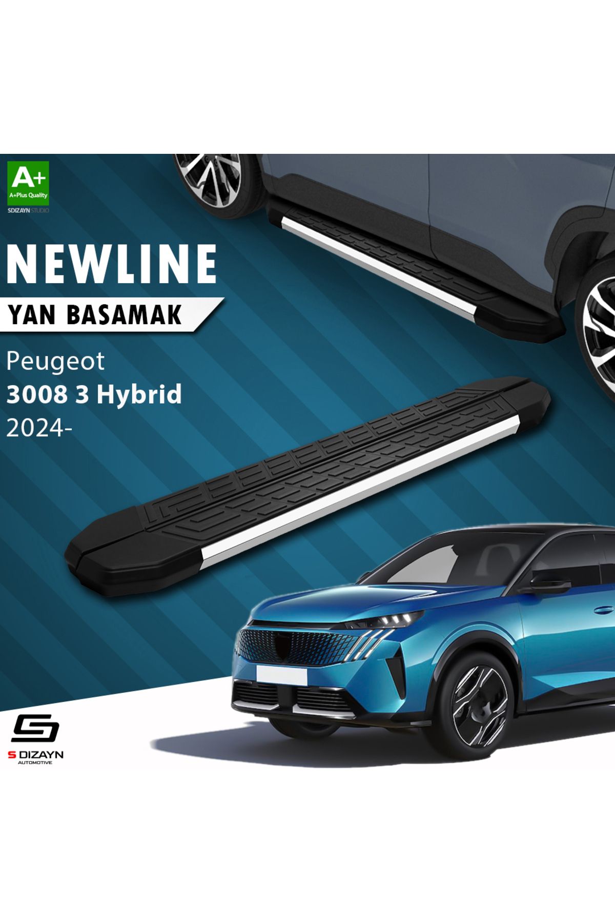 S Dizayn S-Dizayn Peugeot 3008 3 Hybrid NewLine Krom Yan Basamak 183 Cm 2024 Üzeri A+ Kalite PE-383-HYB-YBS-N