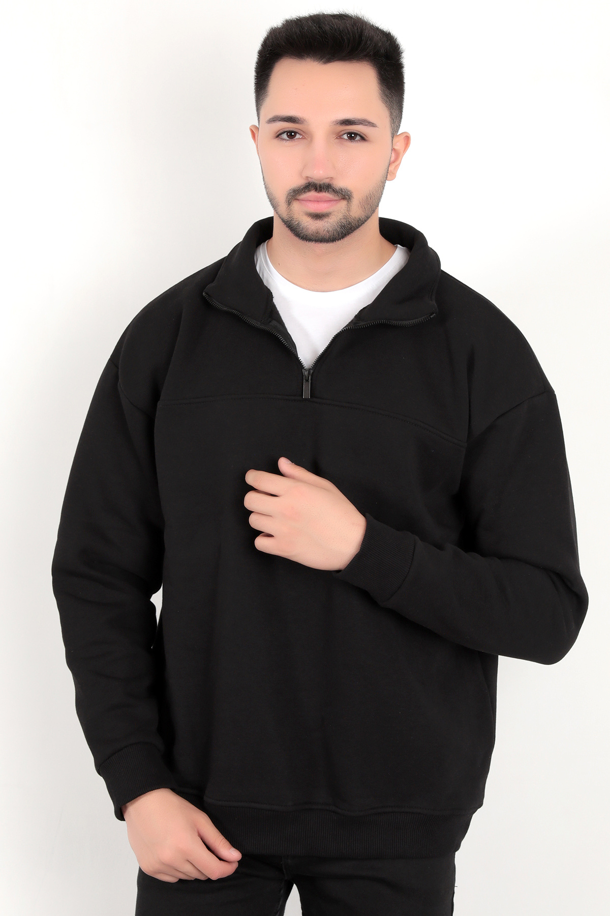 JB John Borners Erkek Yarım Fermuarlı Oversize Sweatshirt görsel 5