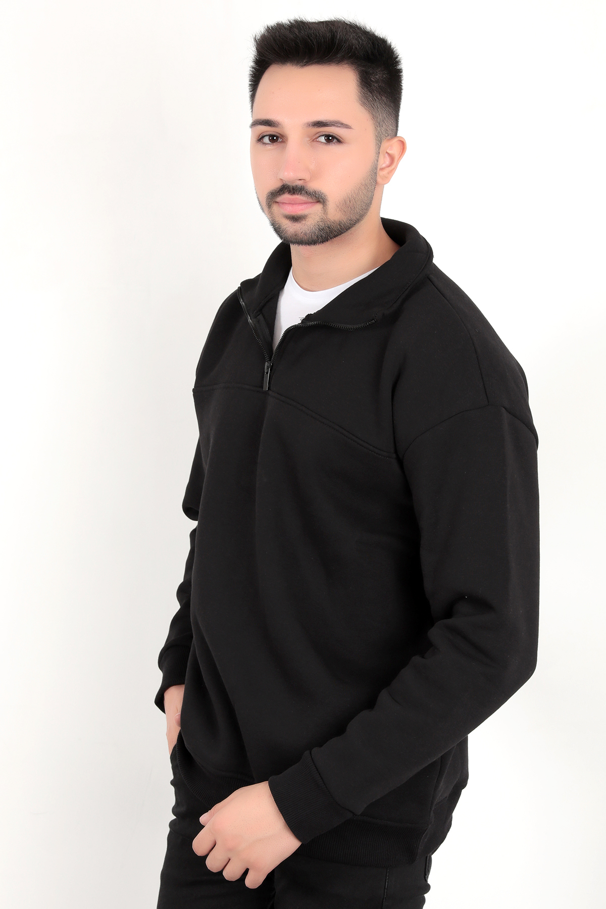 JB John Borners Erkek Yarım Fermuarlı Oversize Sweatshirt görsel 2