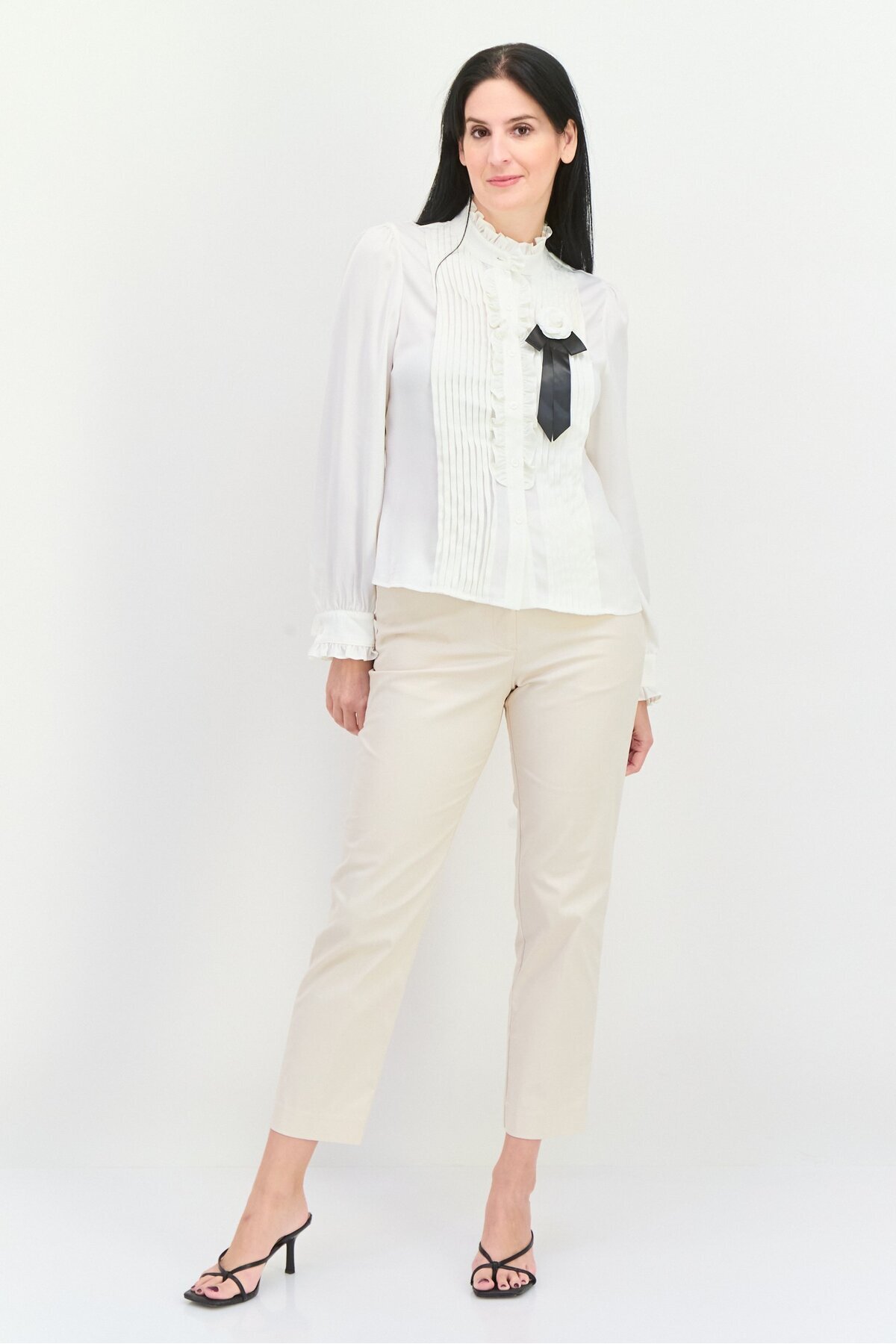 Steve Madden-Women Ruffle Neck Long Sleeve Palin Blouse, White 3