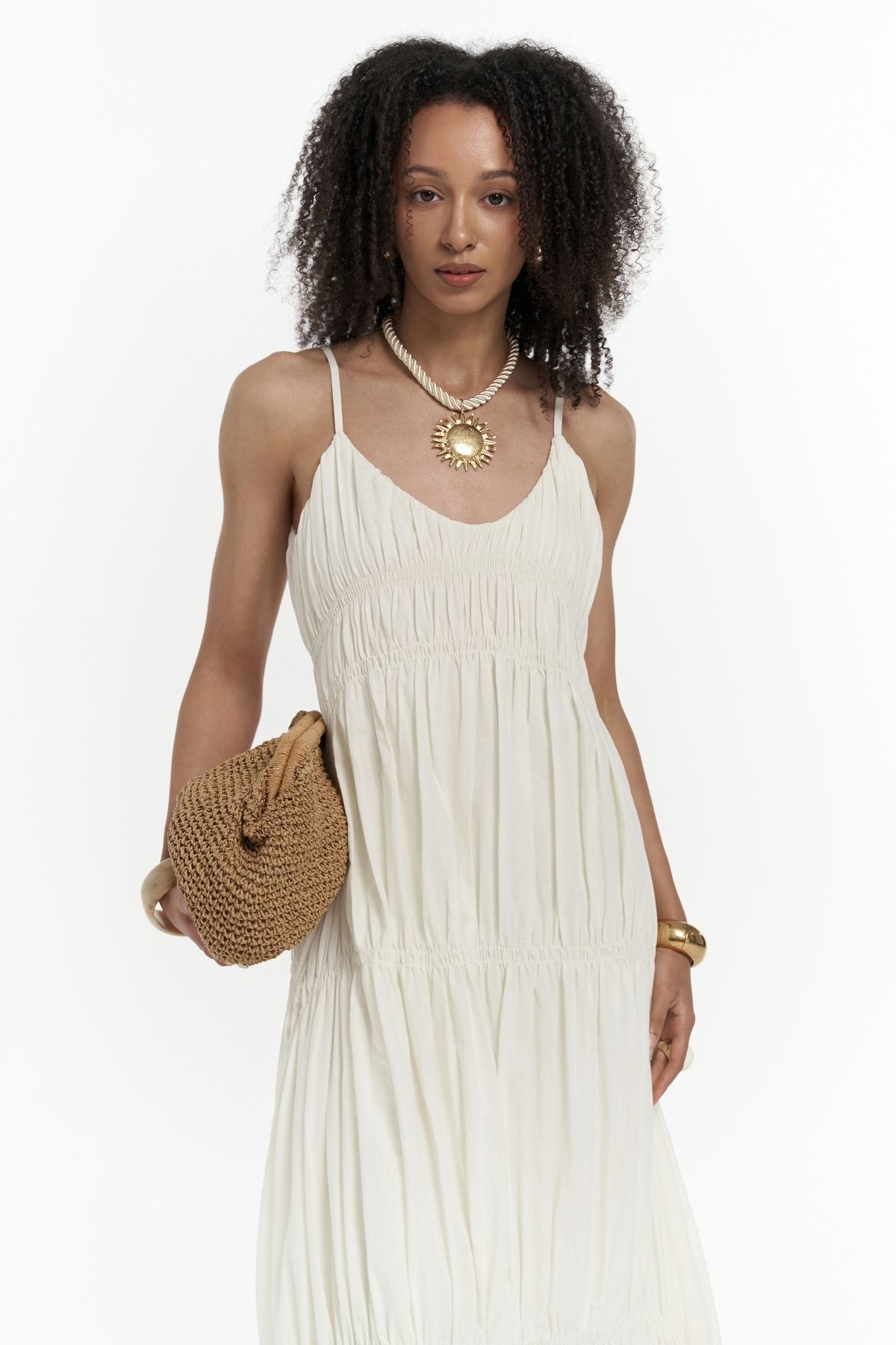 MAİ COLLECTİON-Dozza Strappy Ecru Long Dress 2