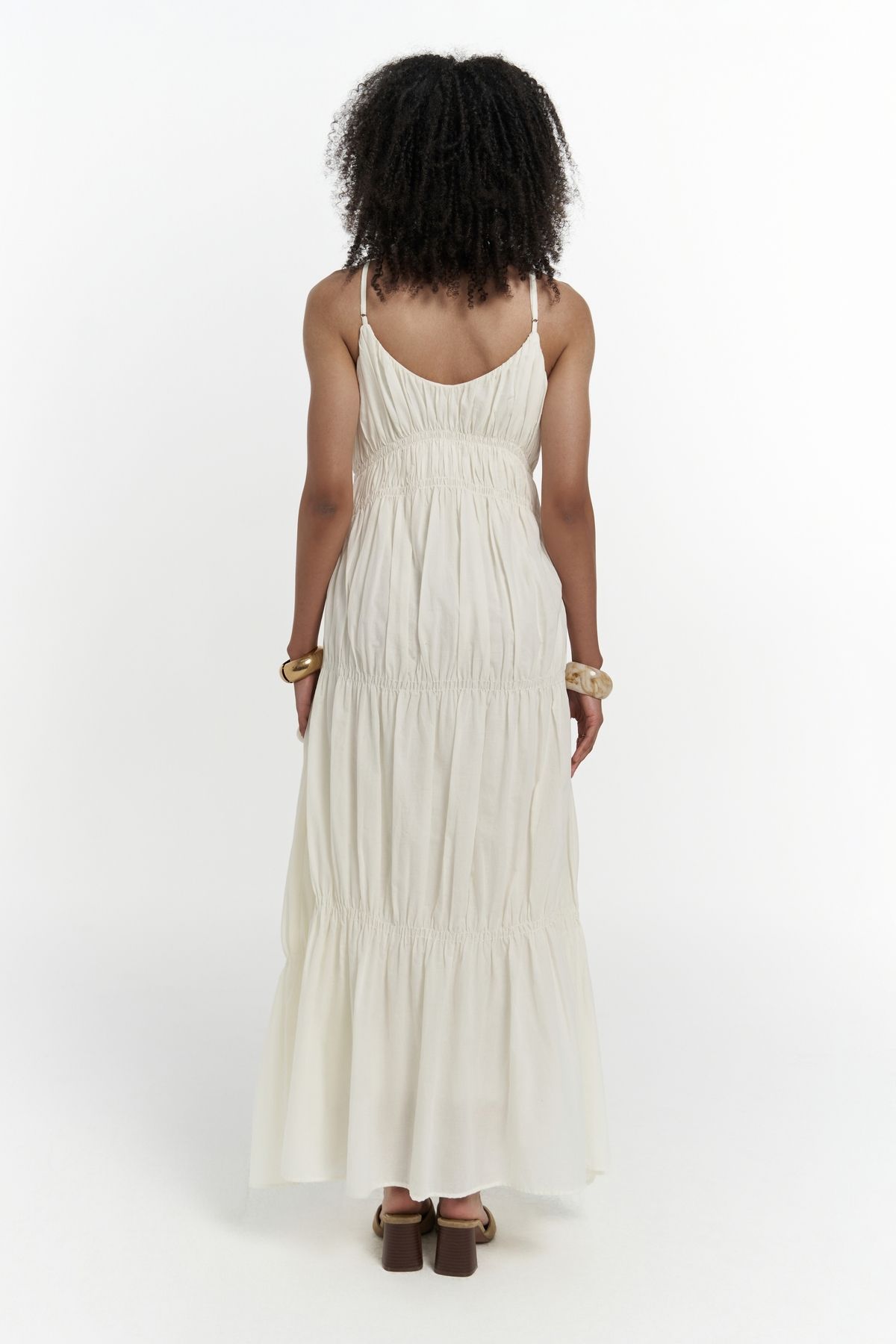 MAİ COLLECTİON-Dozza Strappy Ecru Long Dress 5