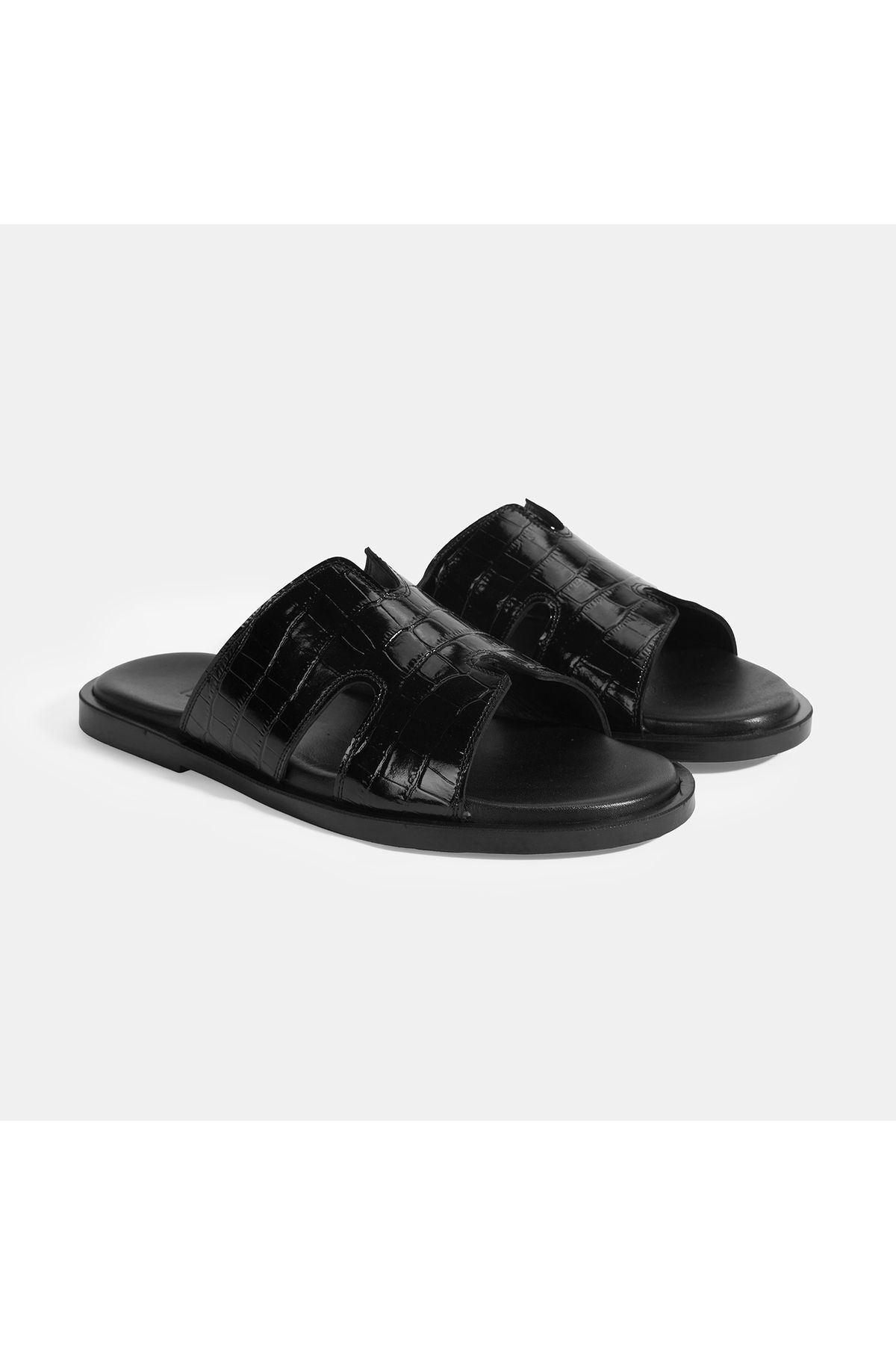 Desa-Papuci pentru bărbați din piele cu model de crocodil negru 2