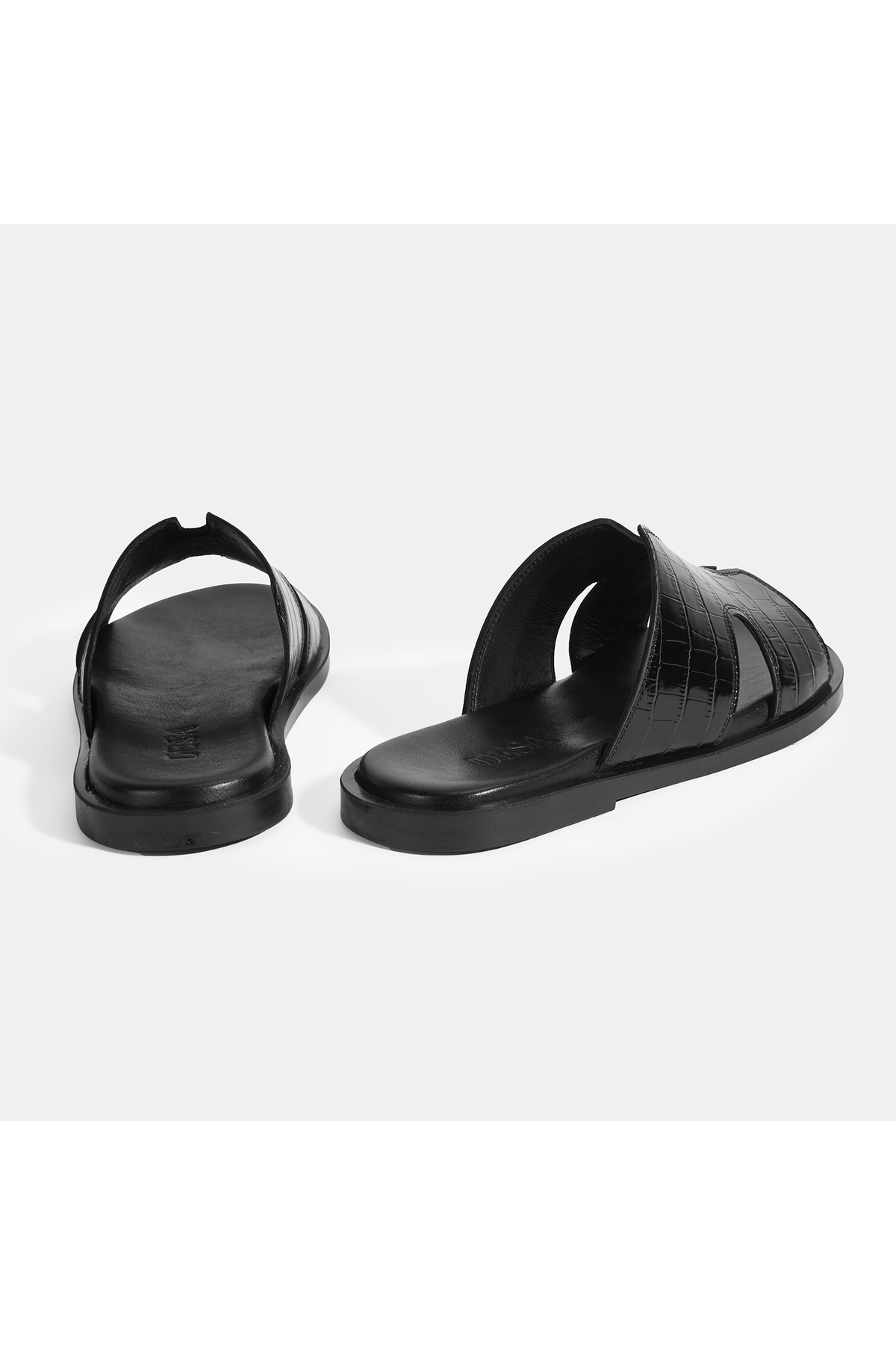 Desa-Papuci pentru bărbați din piele cu model de crocodil negru 8