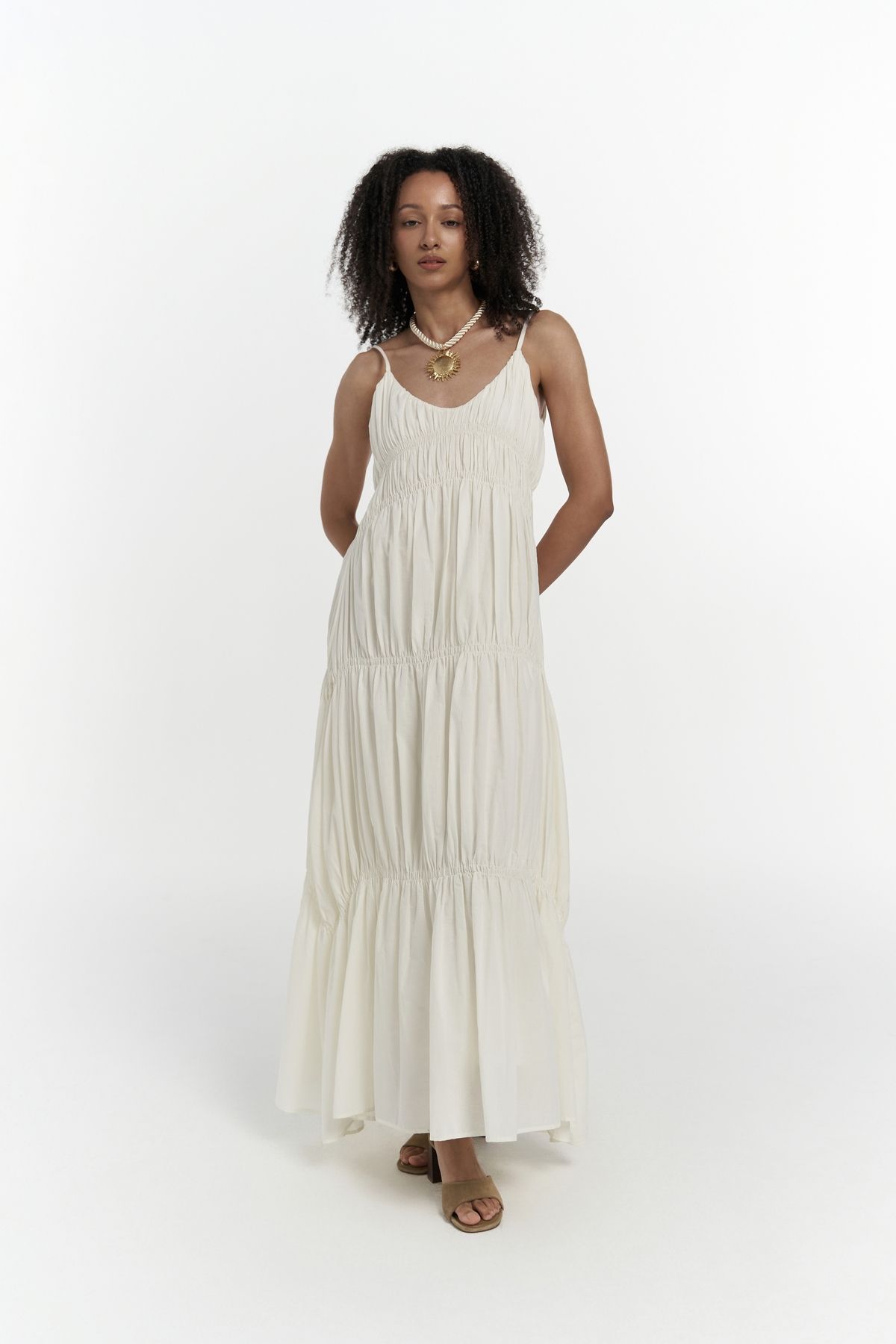 MAİ COLLECTİON-Dozza Strappy Ecru Long Dress 3