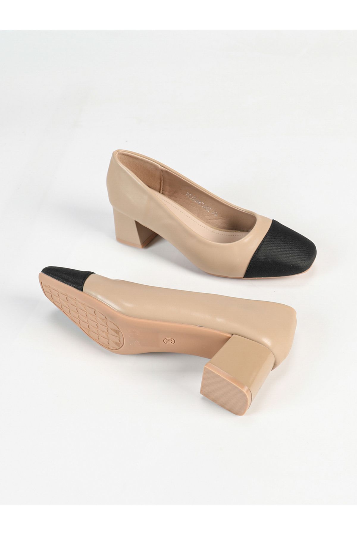 Sneak-a-Peek By Styli-Two Tone Square Toe Block Heeled Pumps 6