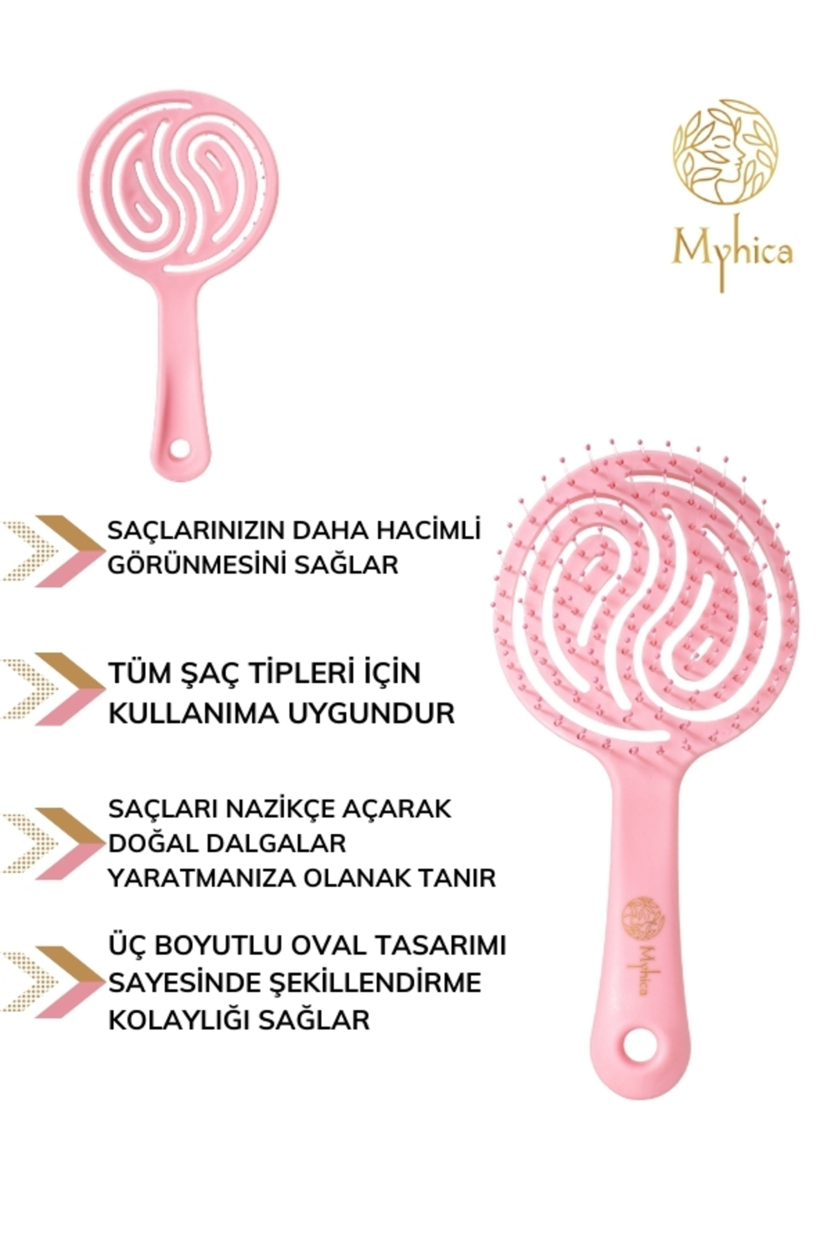 Açık Pembe Pro Üç Boyutlu Oval Saç Fırçası — صورتی MyhicaPro4 — تصویر 2 از 5