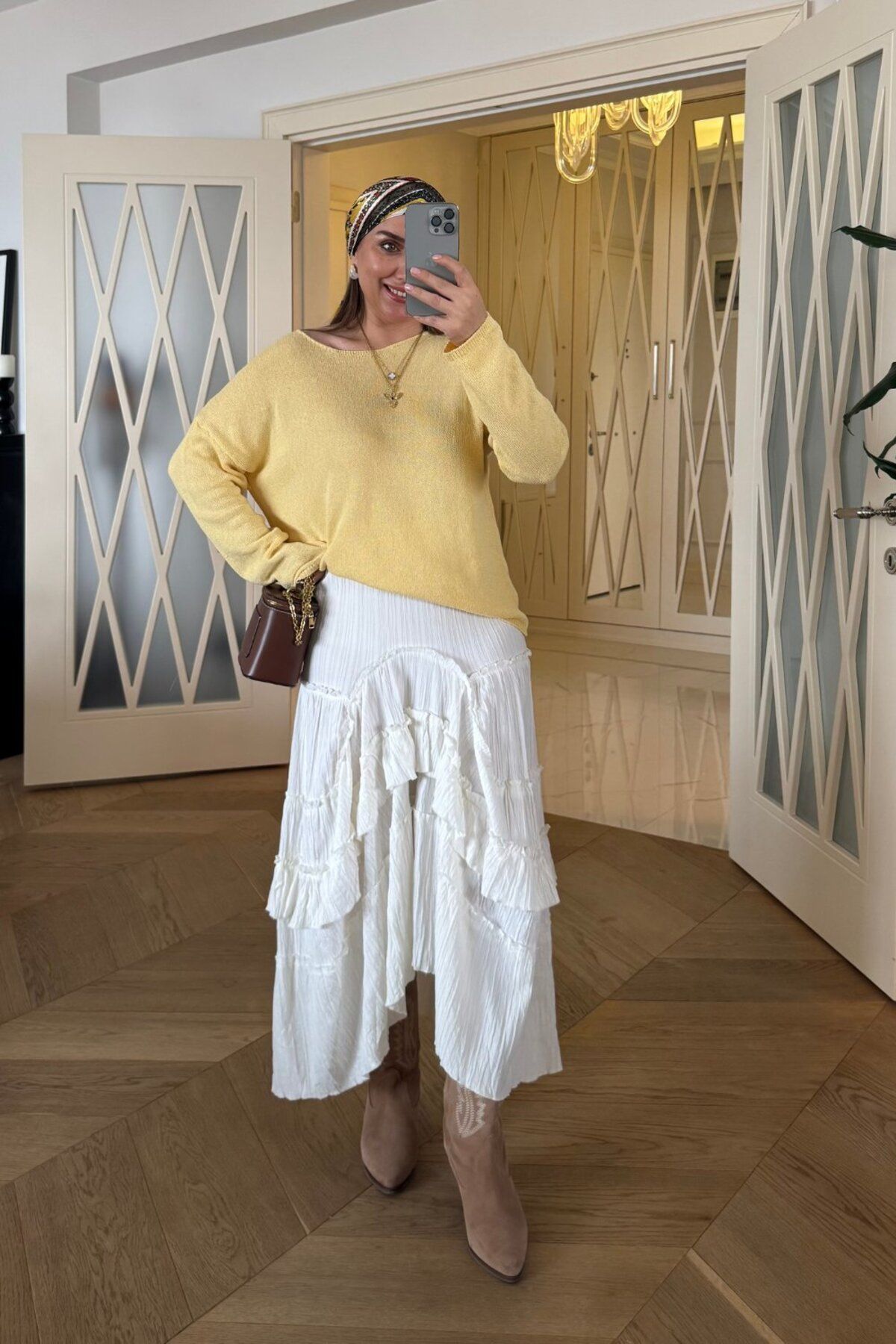Tuba Butik-Ruffled Asymmetrical Midi Skirt 5