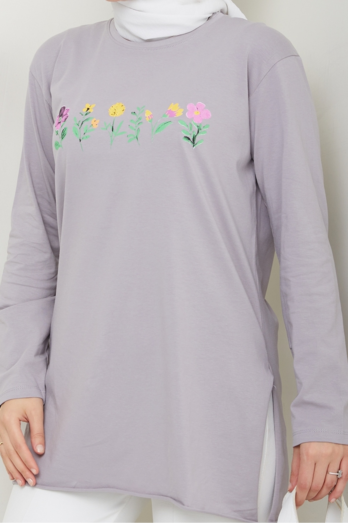 Bestenur-Flower Pattern Hijab Tunic 1425 - Stone 5