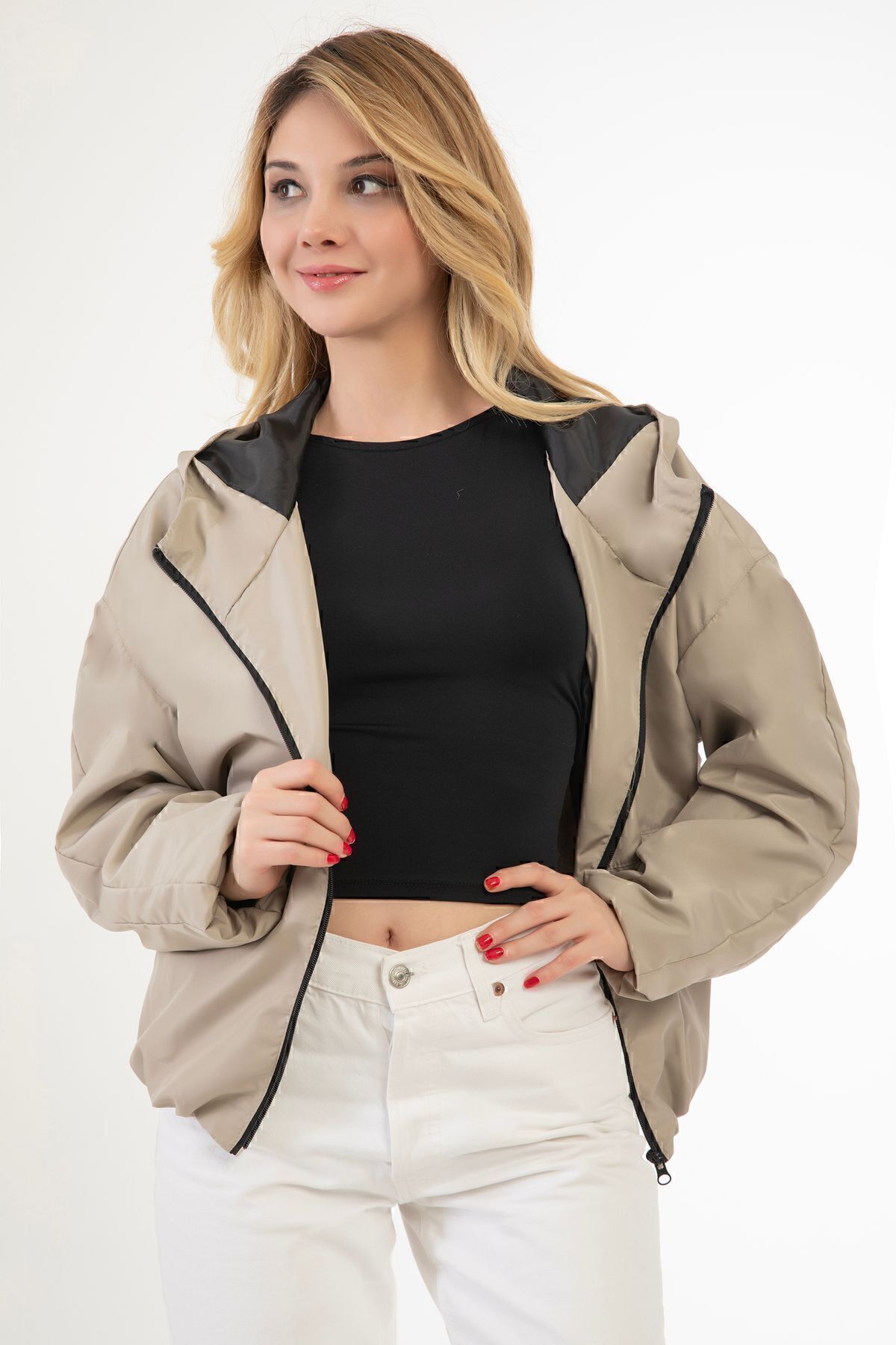 Royalside Pelernă De Ploaie Supradimensionată Cu Glugă - Jachetă De Vânt Femeie - M/L