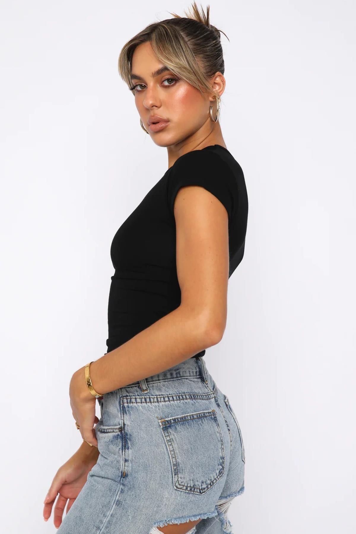 Madmext-Women's Black Basic T-Shirt MG2012 4