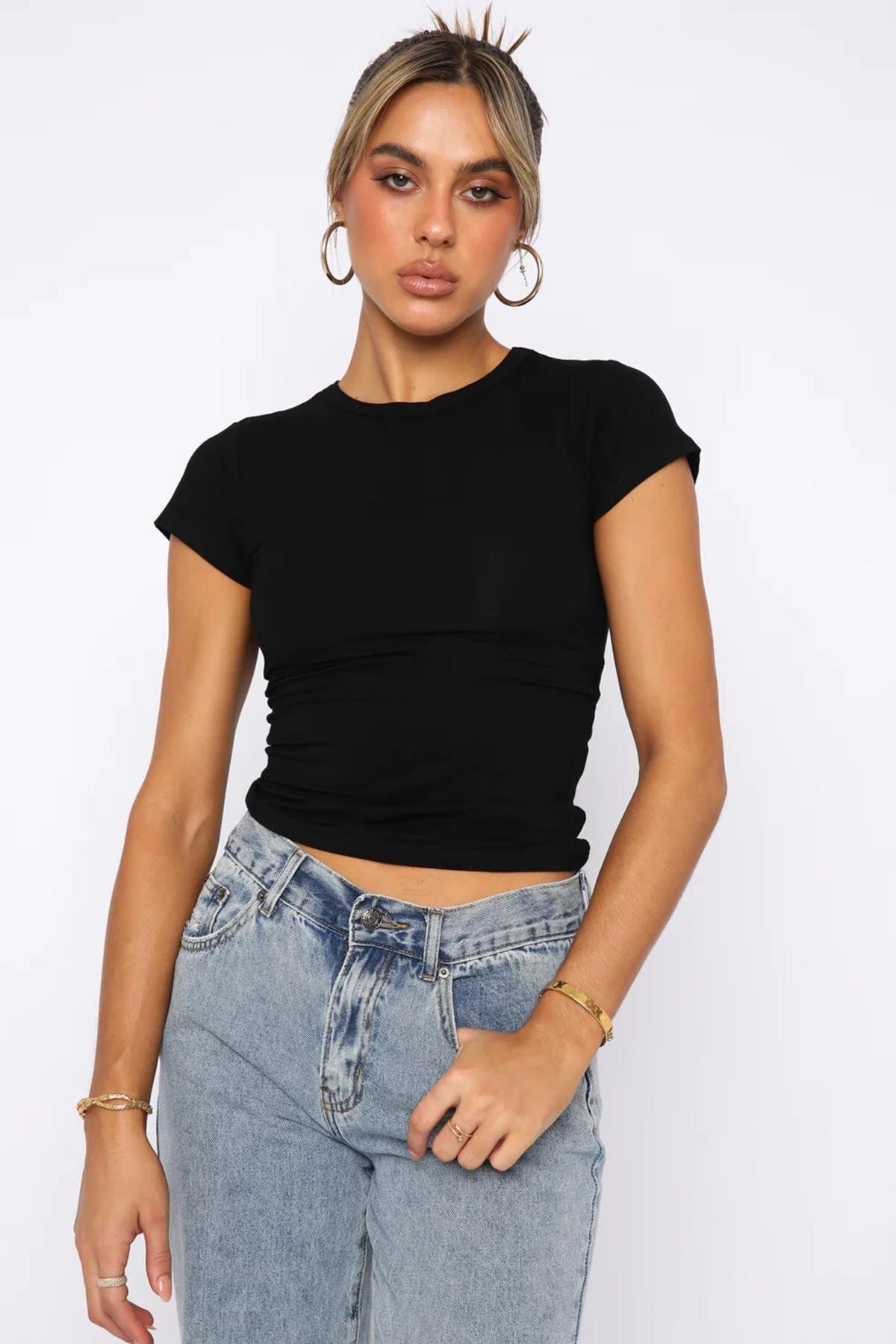 Madmext-Women's Black Basic T-Shirt MG2012 5