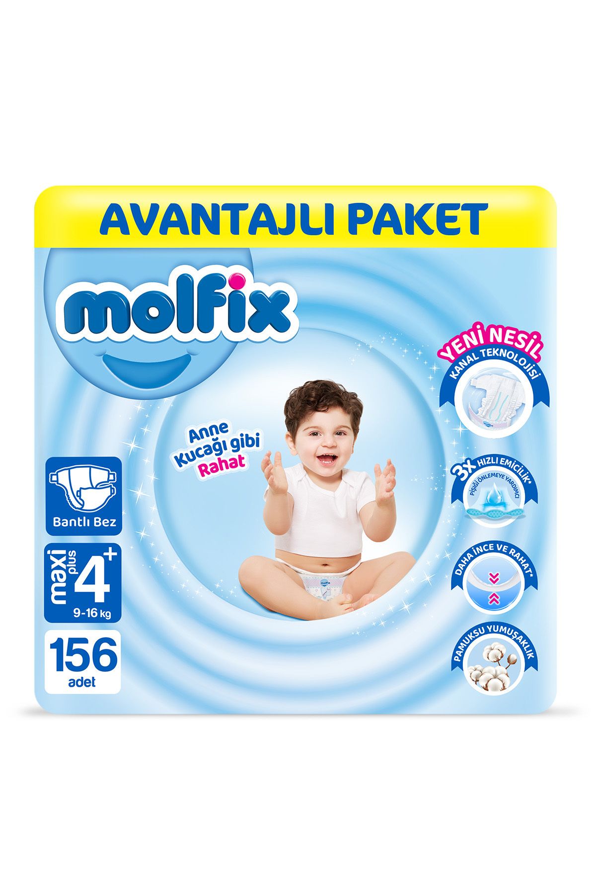 Molfix Bebek Bezi 4 Beden Maxi Plus Avantajlı Paket 156 Adet