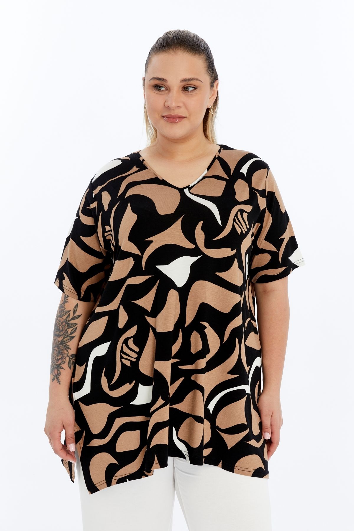 THE CABIN-Large Size Viscose Cotton Blended Patterned Bottom Top Set – Viscose Elegance Bottom Top Set 3