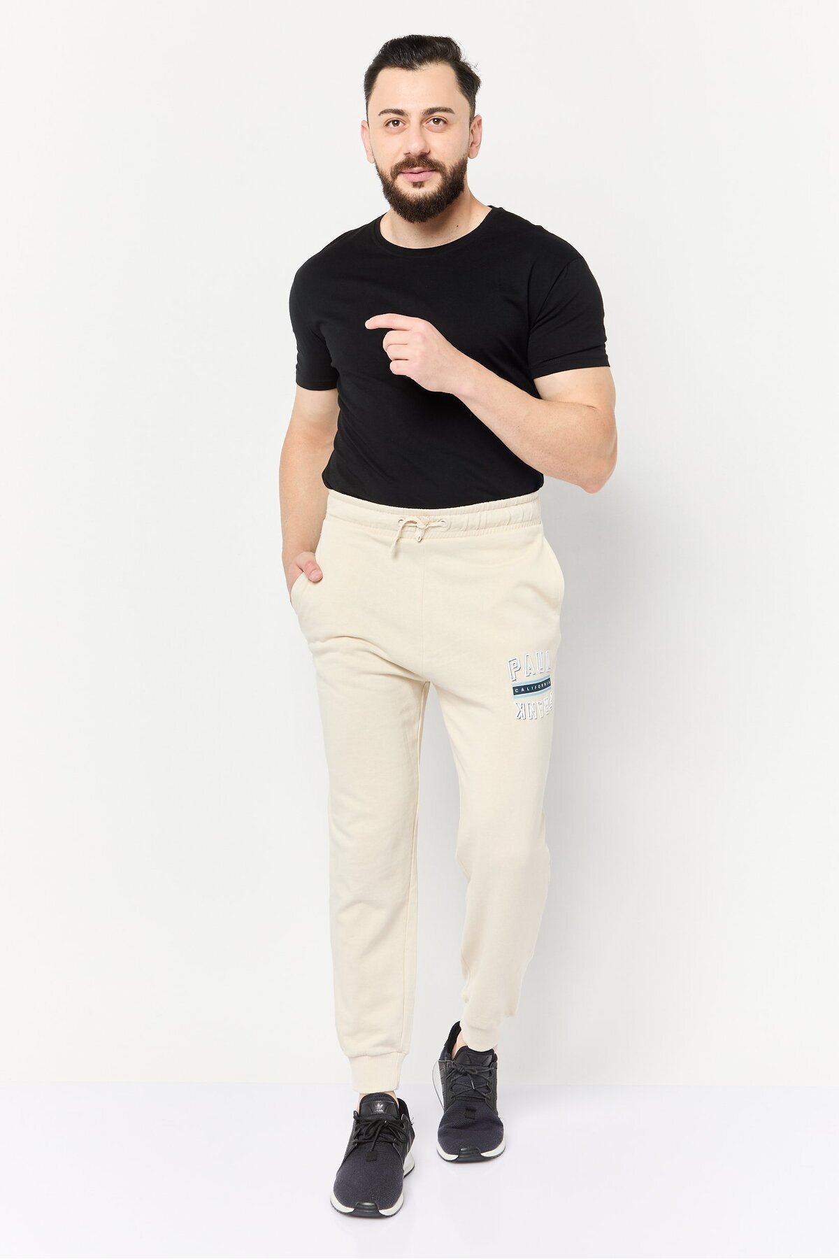 PAUL FRANK-Men Regular Fit Solid Jogger Pants, Beige 3