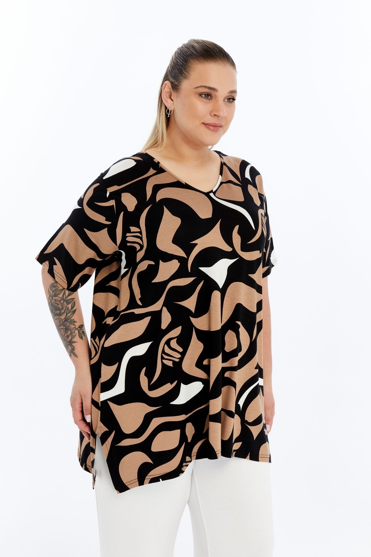 THE CABIN-Large Size Viscose Cotton Blended Patterned Bottom Top Set – Viscose Elegance Bottom Top Set 5
