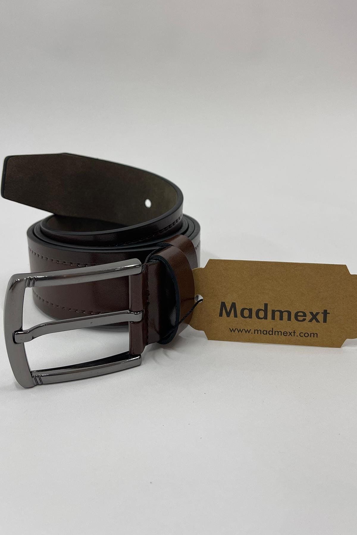 Madmext-Faux Leather Single Stitched Men's Belt - Brown 7222 3
