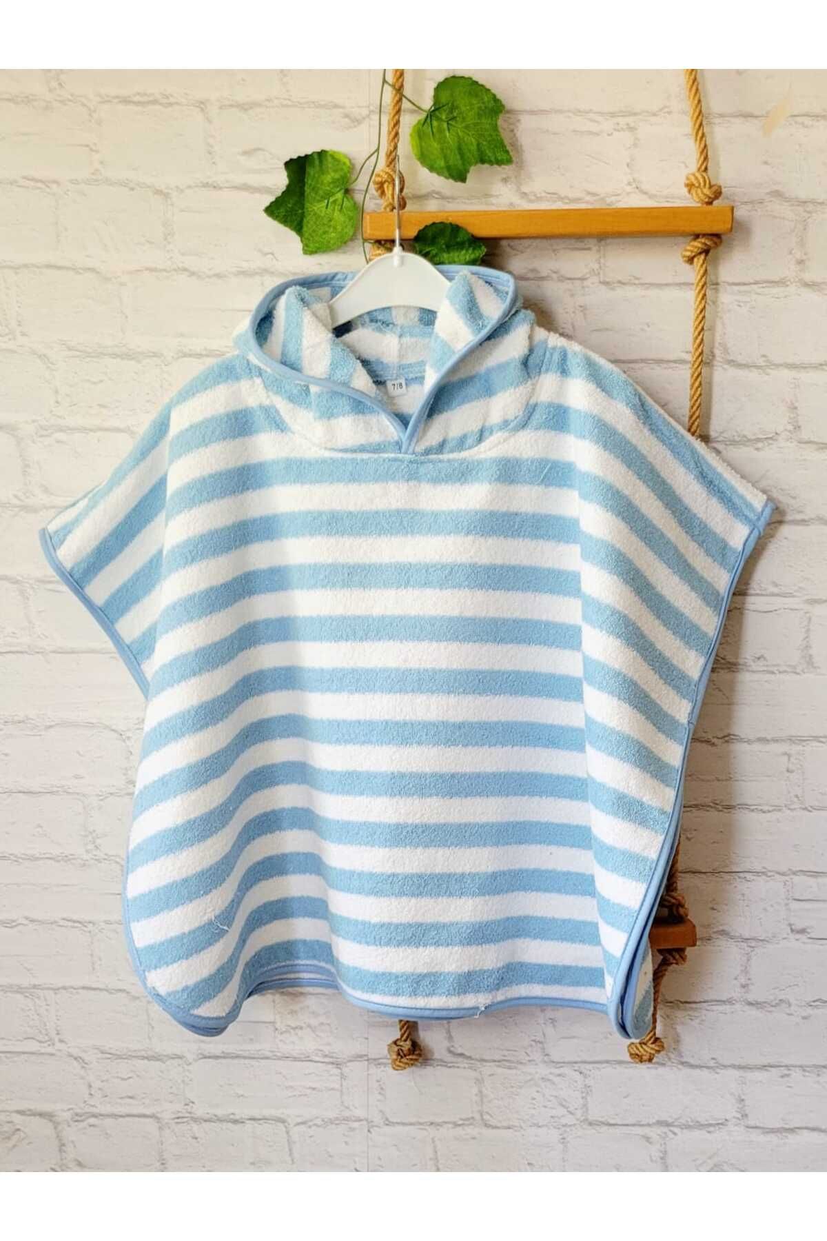 GÜRPAMUK HOME & BABY OUTLET İHRACAT %100 pamuk Kız-Erkek Çocuk Deniz, Plaj, Havuz, Banyo Havlu Panço ÇİZGİLİ/