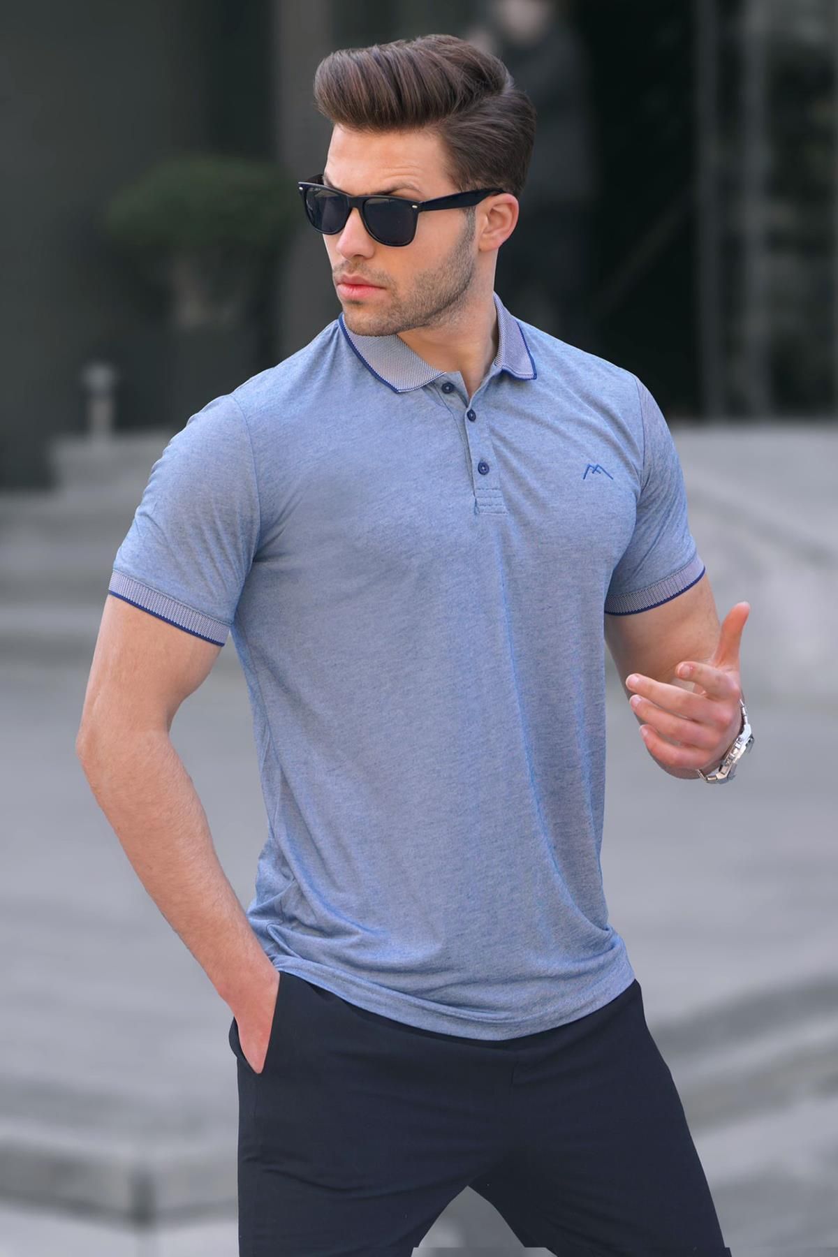 Madmext Granatowa, Haftowana Męska Koszulka Polo O Regularnym Kroju Mężczyzna - 2XL