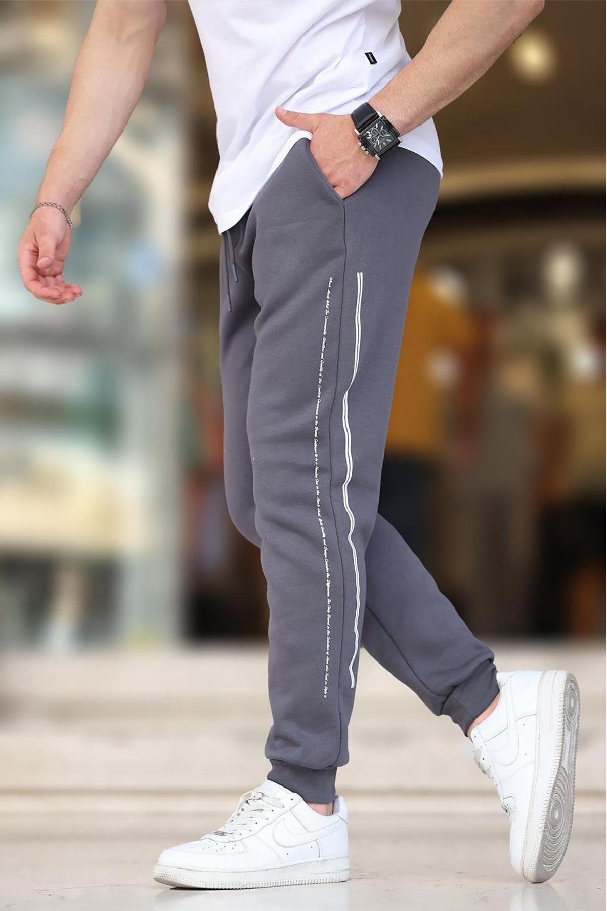 Madmext-Ανδρικό Smoked Sweatpants - Elastic Leg, Side Stripe, Printed 6551 3