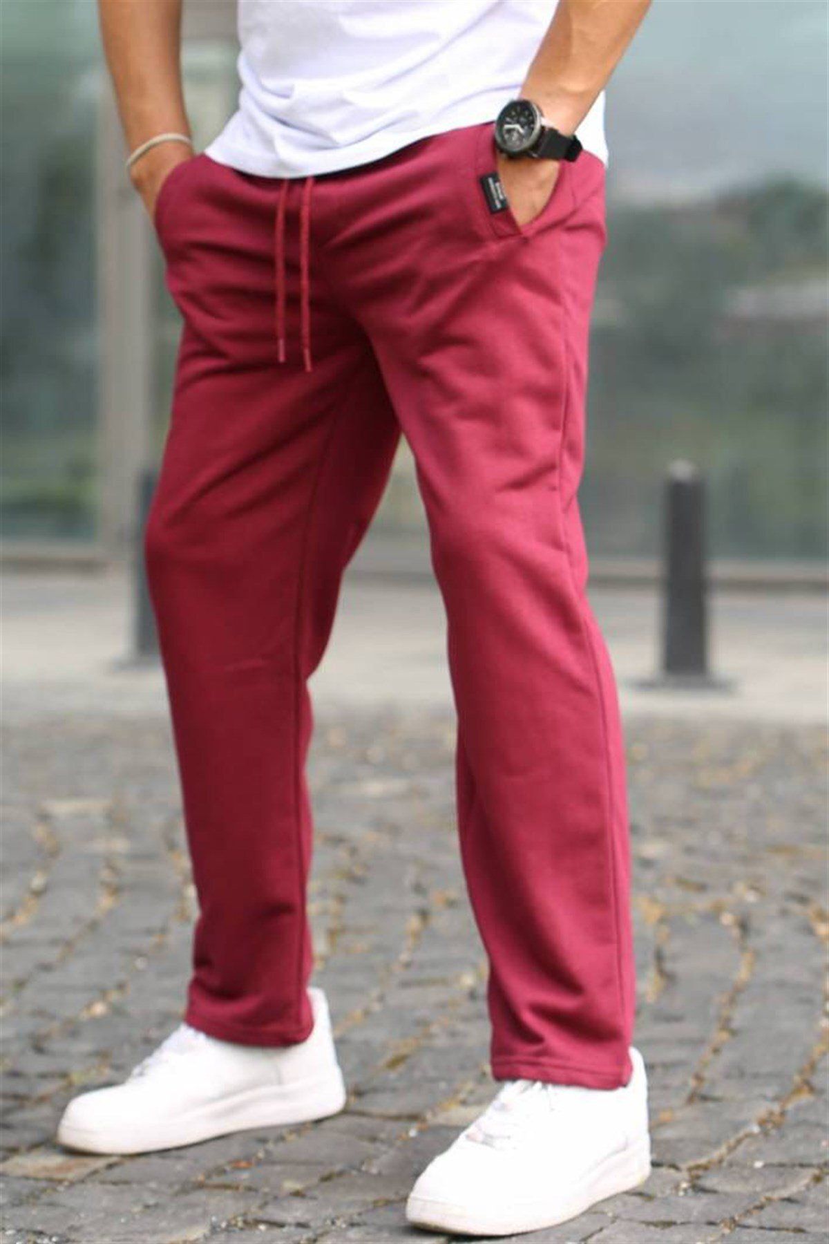 Madmext-Pantaloni de sport de bază roșii Claret 5479 2