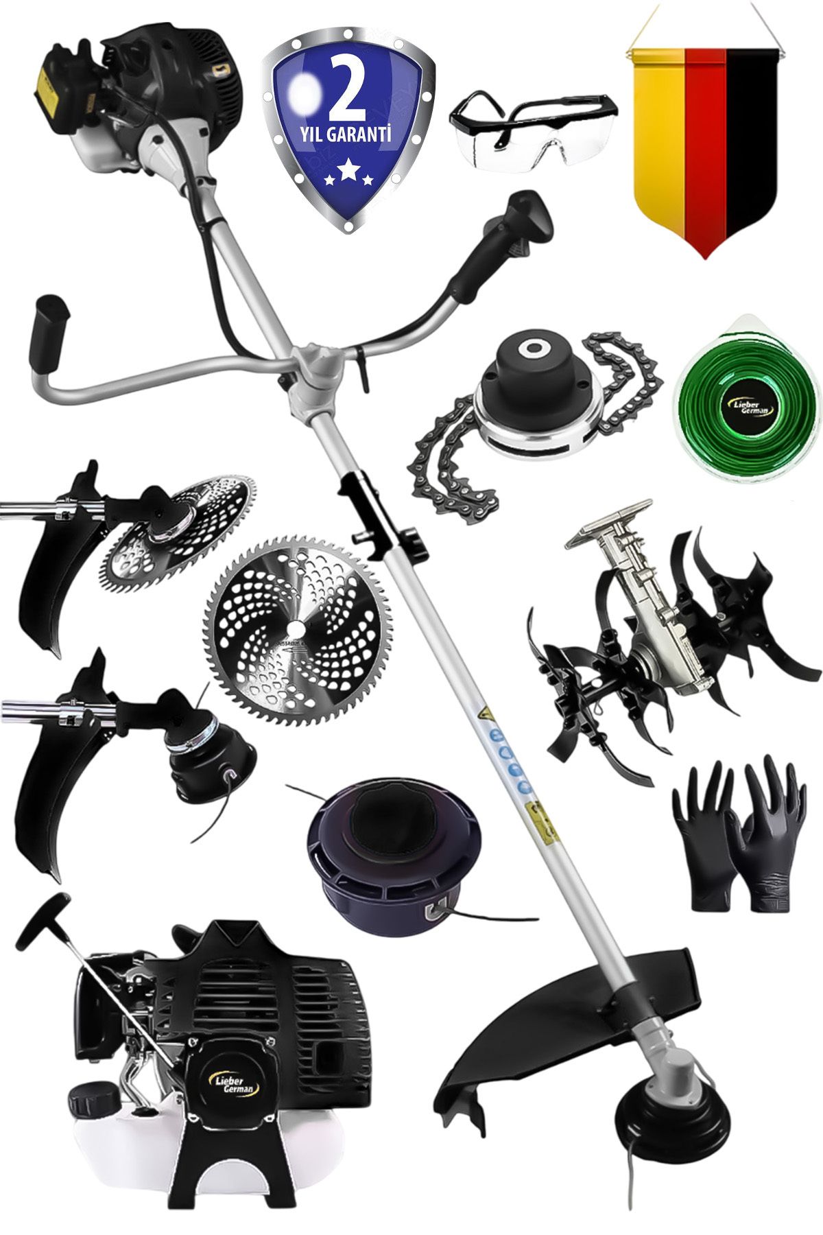 Lieber German Teknoloji LGTC2100 Yan Tipi Benzinli Motorlu Çapalı Ot Çalı Çim Biçme Tırpan Makinesi
