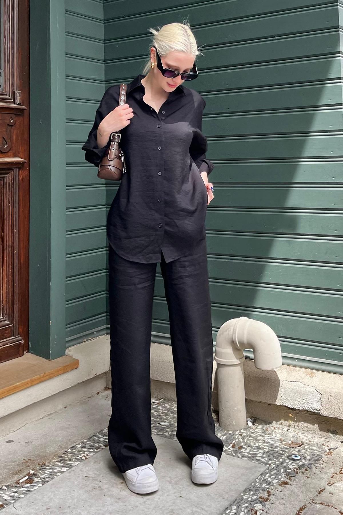 Madmext-Black Shirt Pants Double Set MG2117 2