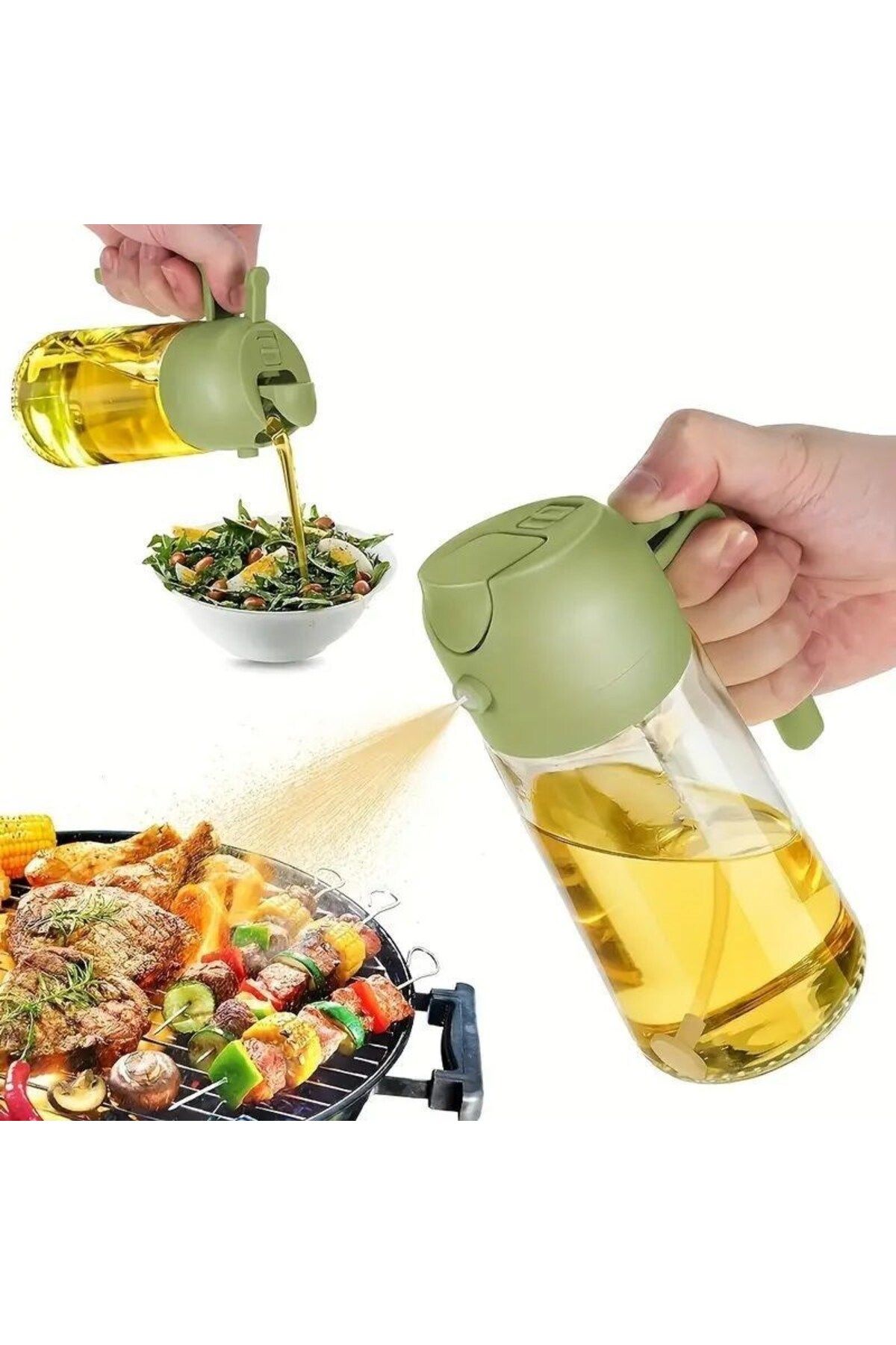 Tahtakale Toptancısı BUFFER® 2si 1arada Yağ Dökücü ve Spreyli Yağdanlık Cam Yağ Püskürtücü