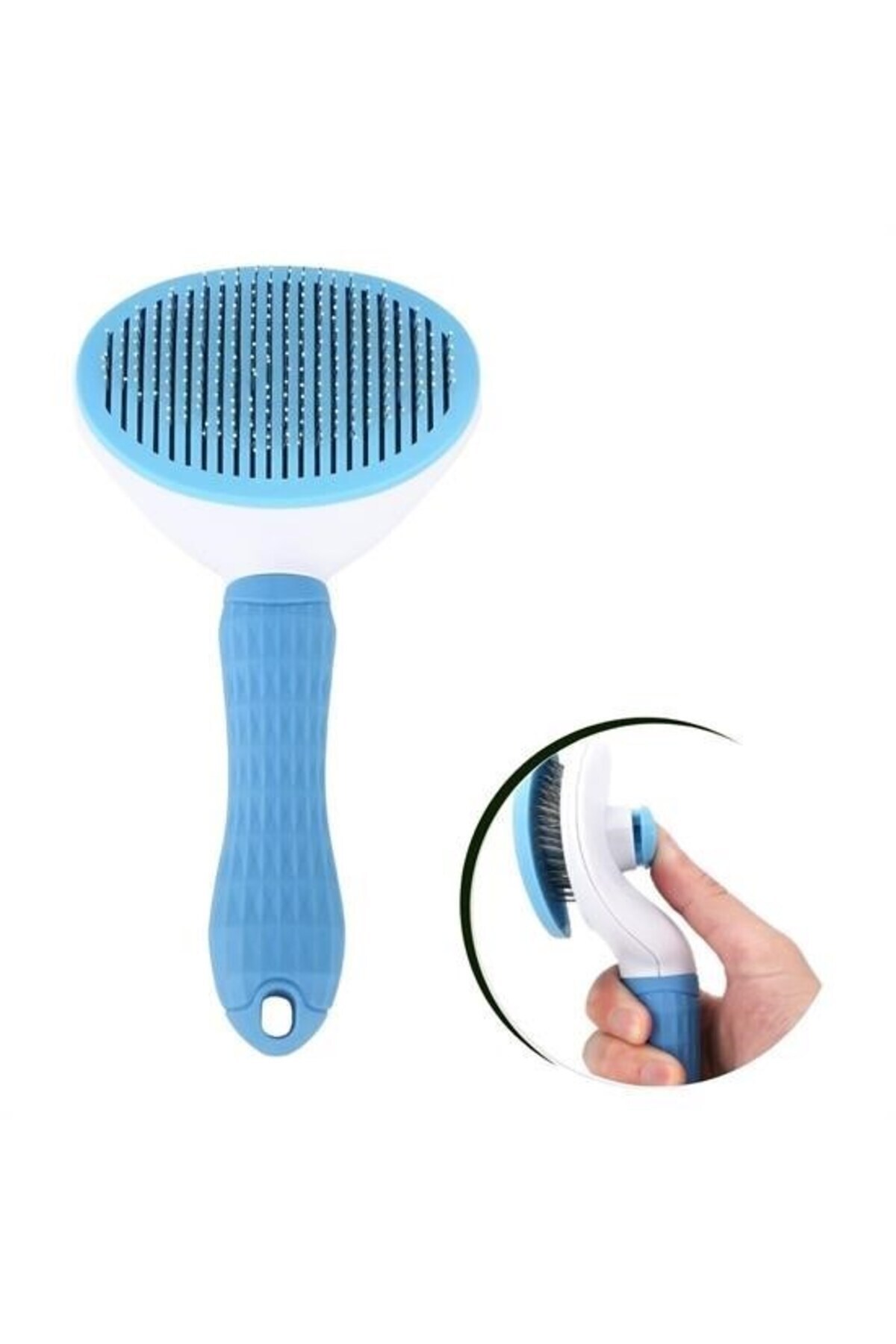 NOVAHAVEN BUFFER® Kedi Köpek Tüy Toplayıcı Kendini Temizleyebilen Ergonomik Saplı Evcil Hayvan Tarağı Mavi