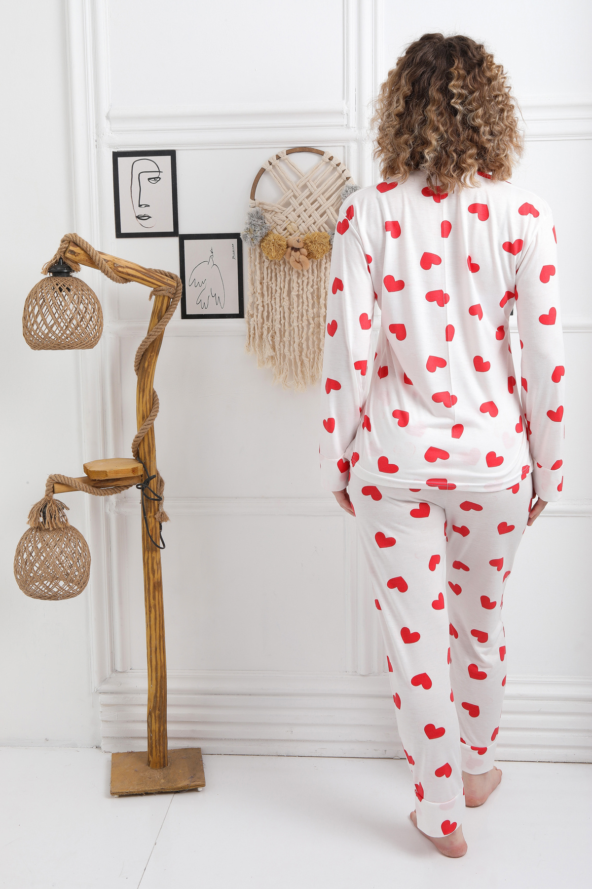 FAMES PİJAMA-Costum de pijama pentru femei din bumbac pieptănat cu model 6