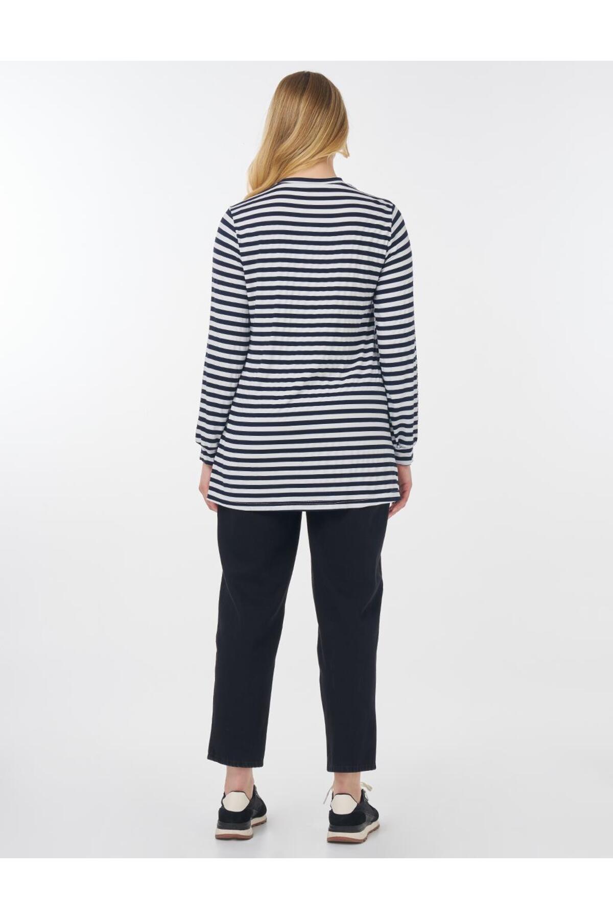 Kayra  Çizgi Desen Örme Sweatshirt Lacivert - Görsel 5