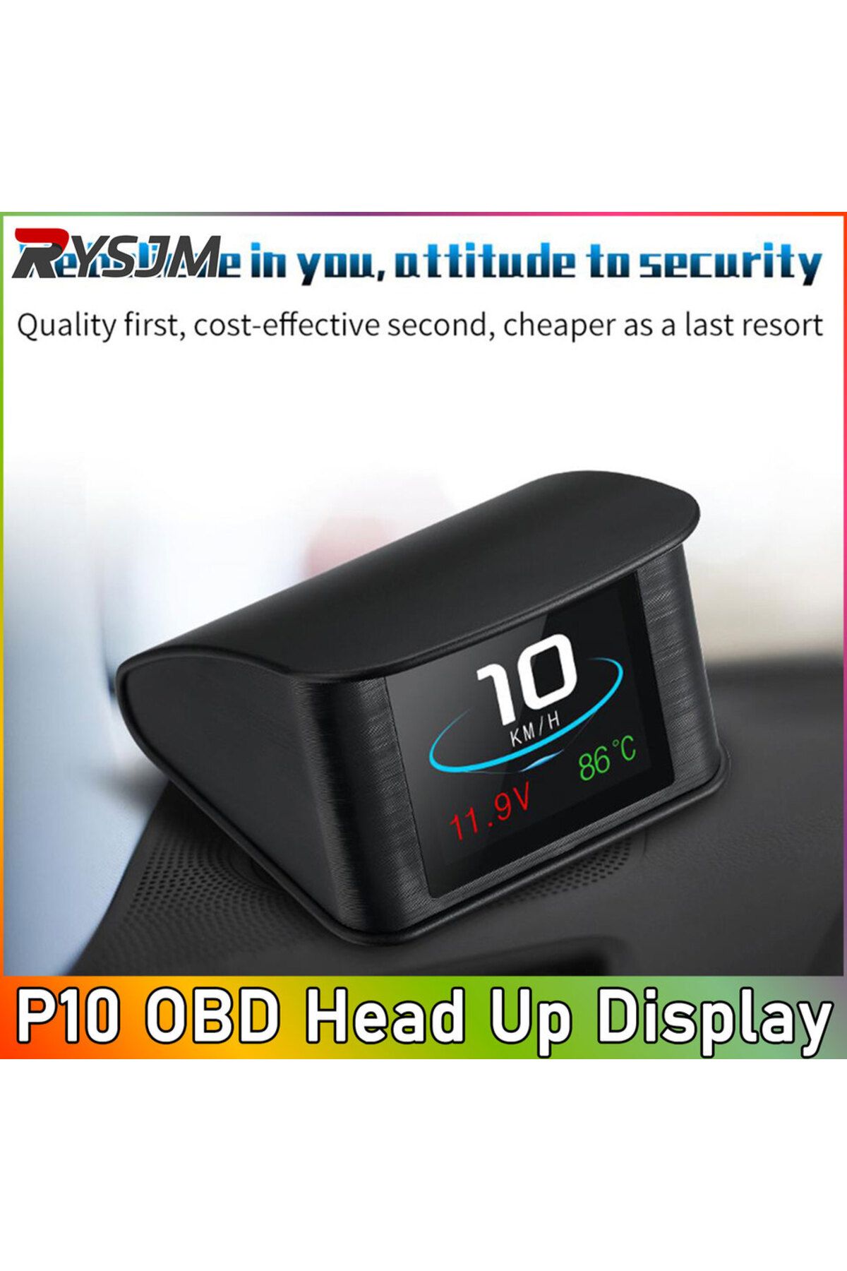 RYSJM-P10 P10 OBD HUD Digital Dashboard - Car Heads-Up Display Speed/RPM/Fuel Data Plug & Play Speedomete 1