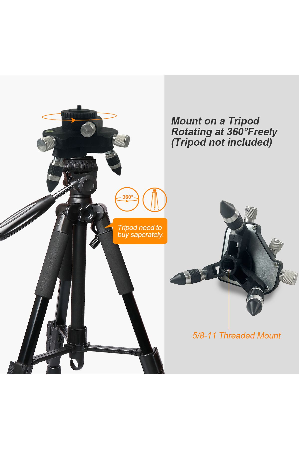 Choice-laser level Metal Base 360 Rotation Adjustment Tripod Bracket Base for 1/4- or 5/8-inch interface... 3