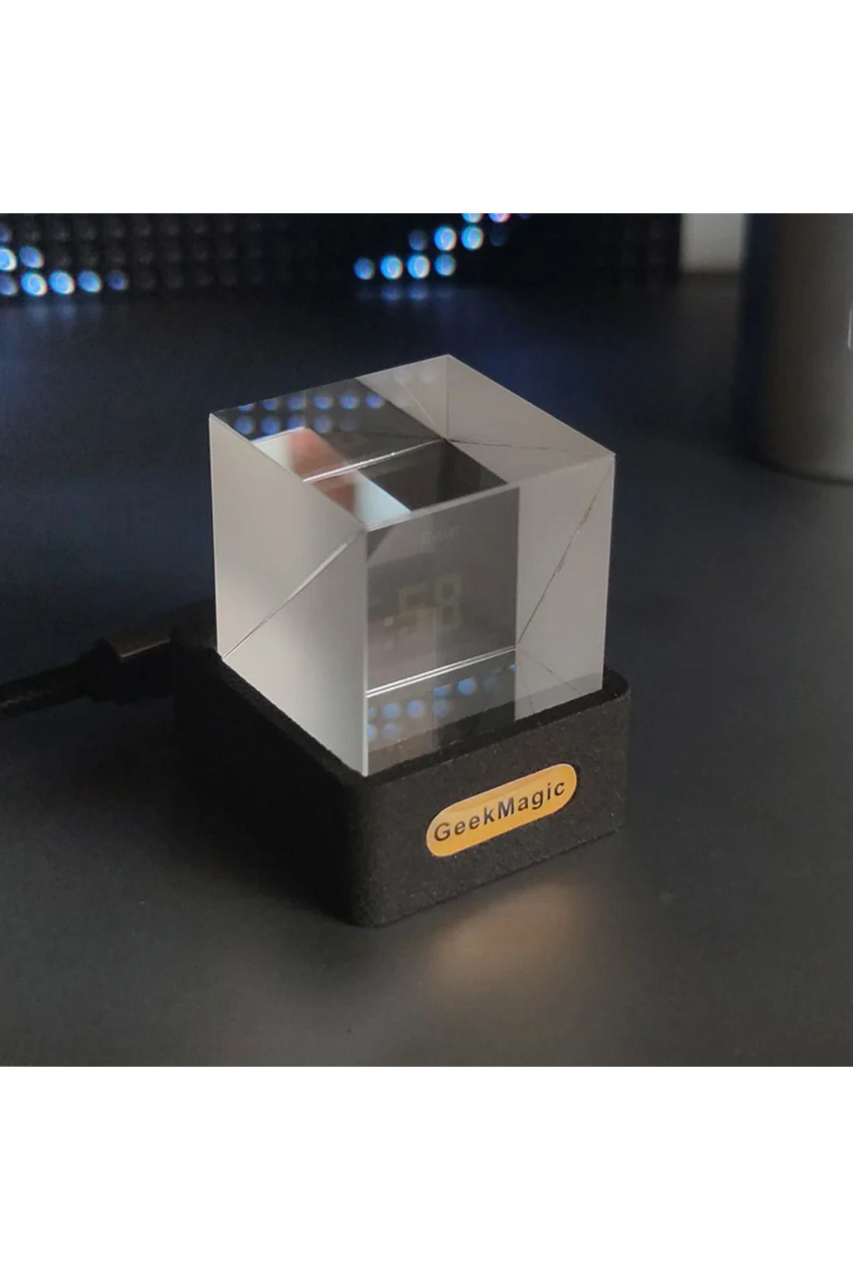 Choice-black GeekMagic GIFTV Crystal Cube Photo Display Holographic Desktop Smart Weather Station Digital C 1
