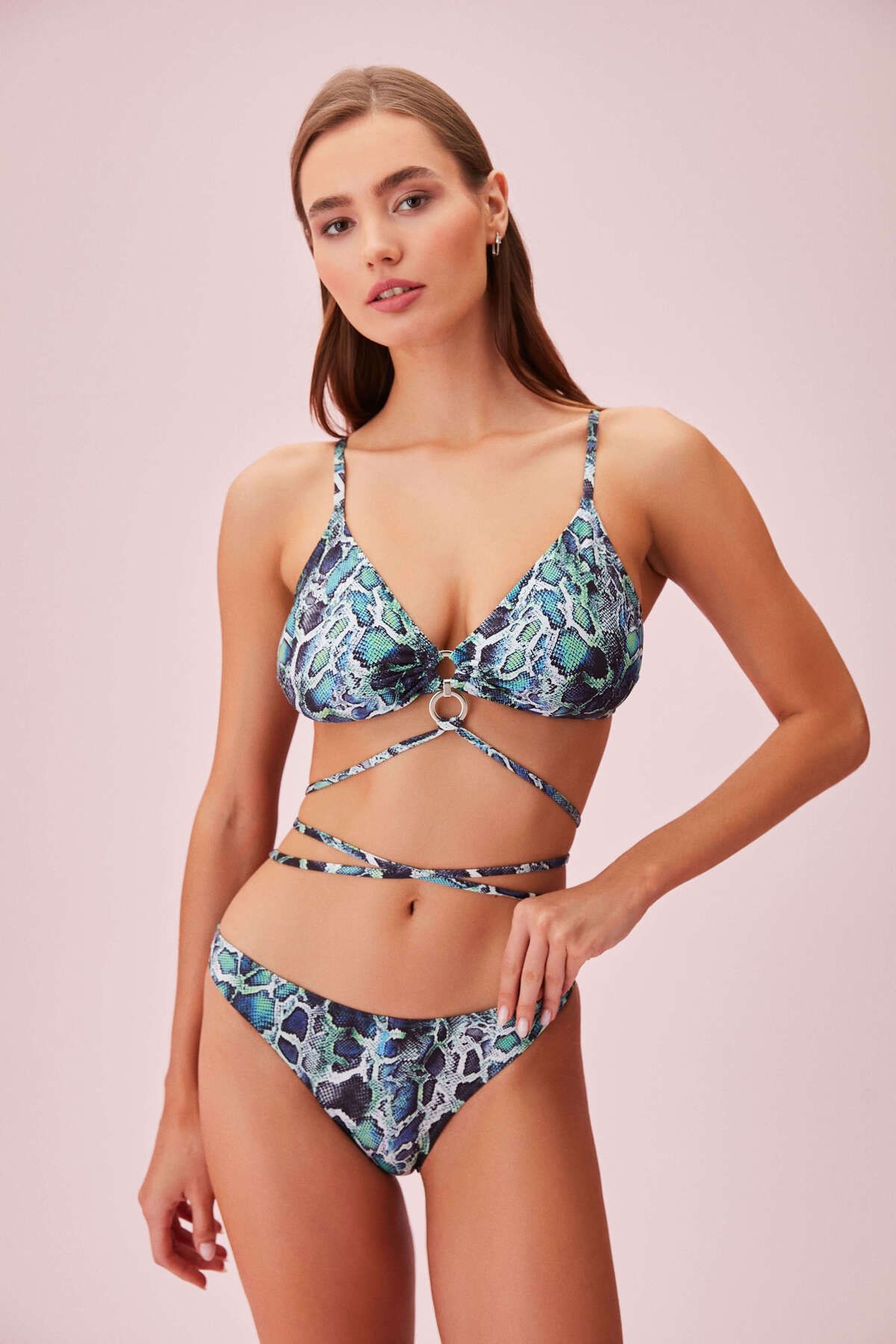 SUWEN Green Snake Çapraz Bağlamalı Bikini Altı