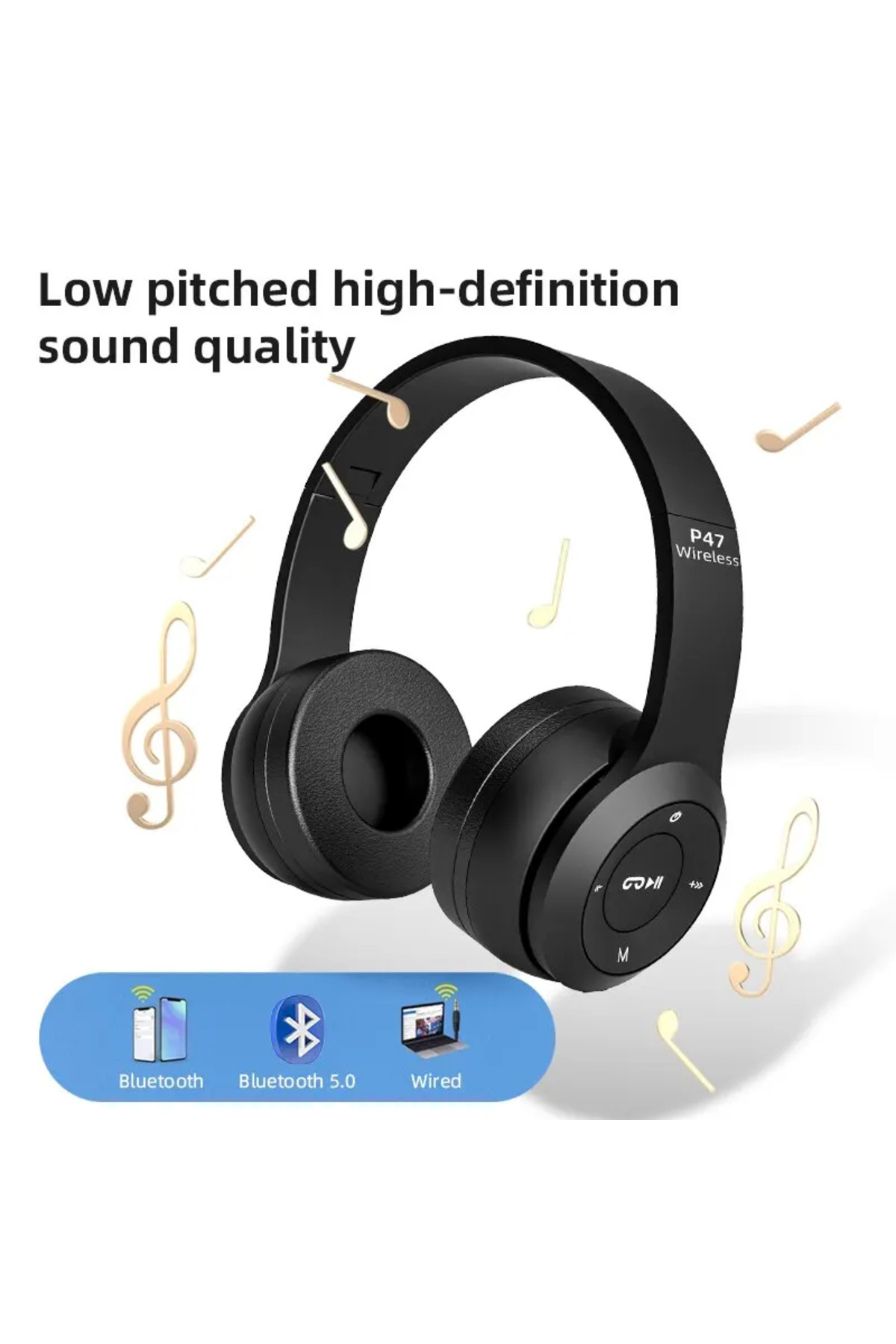 Choice Black Stereo P47 Headset 5.0 Bluetooth Headset Folding Series Wireless Sports Game Headset for iPhon