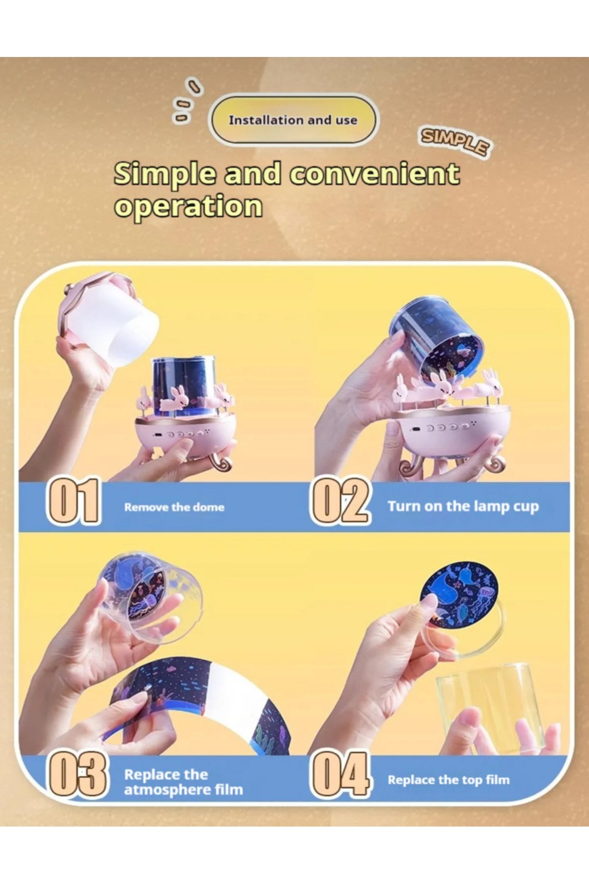 EMİN ENSAR HOME Tavsan Projeksiyon Lamba 12 Film Usb Bt Hoparlör Yıldız Gece Lambası fotoğrafı 5 (önizleme)