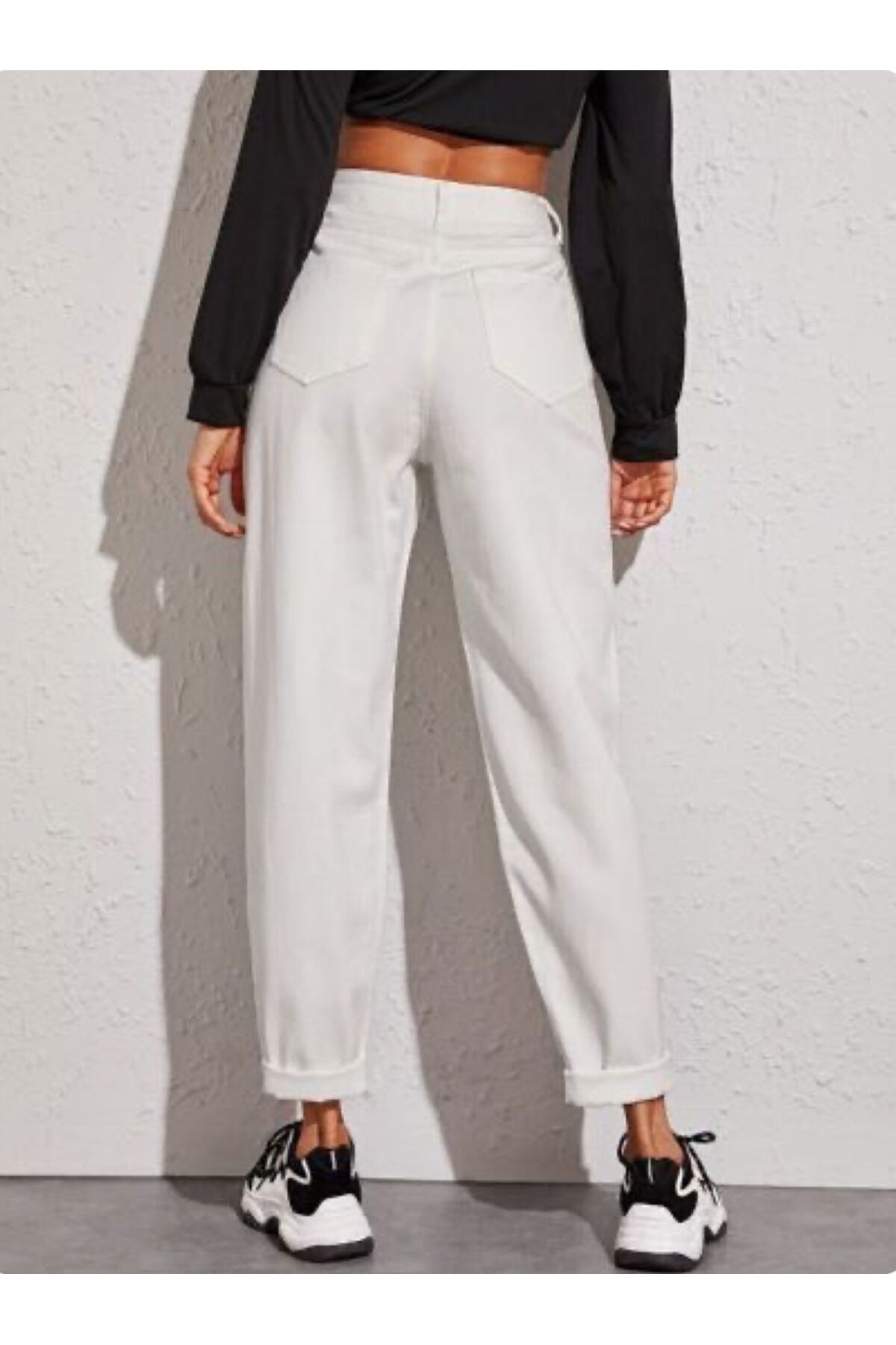 Shield Life  BEYAZ MOM SÜPER YÜKSEK BEL KADIN PANTOLON - Görsel 2