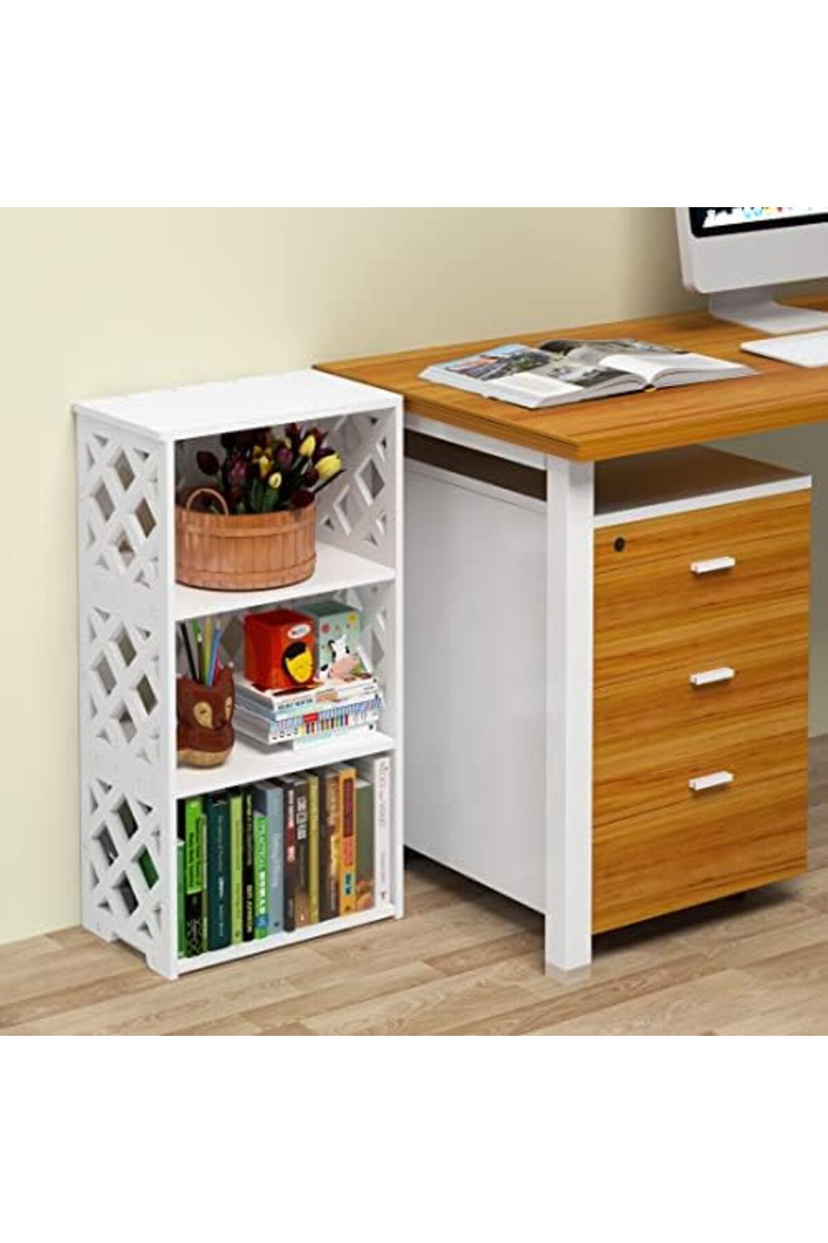 Generic-White Pvc 4-tier And 3-shelf Bookcase Set For Kids – Compact Open Shelf Organizer For Any Room 5