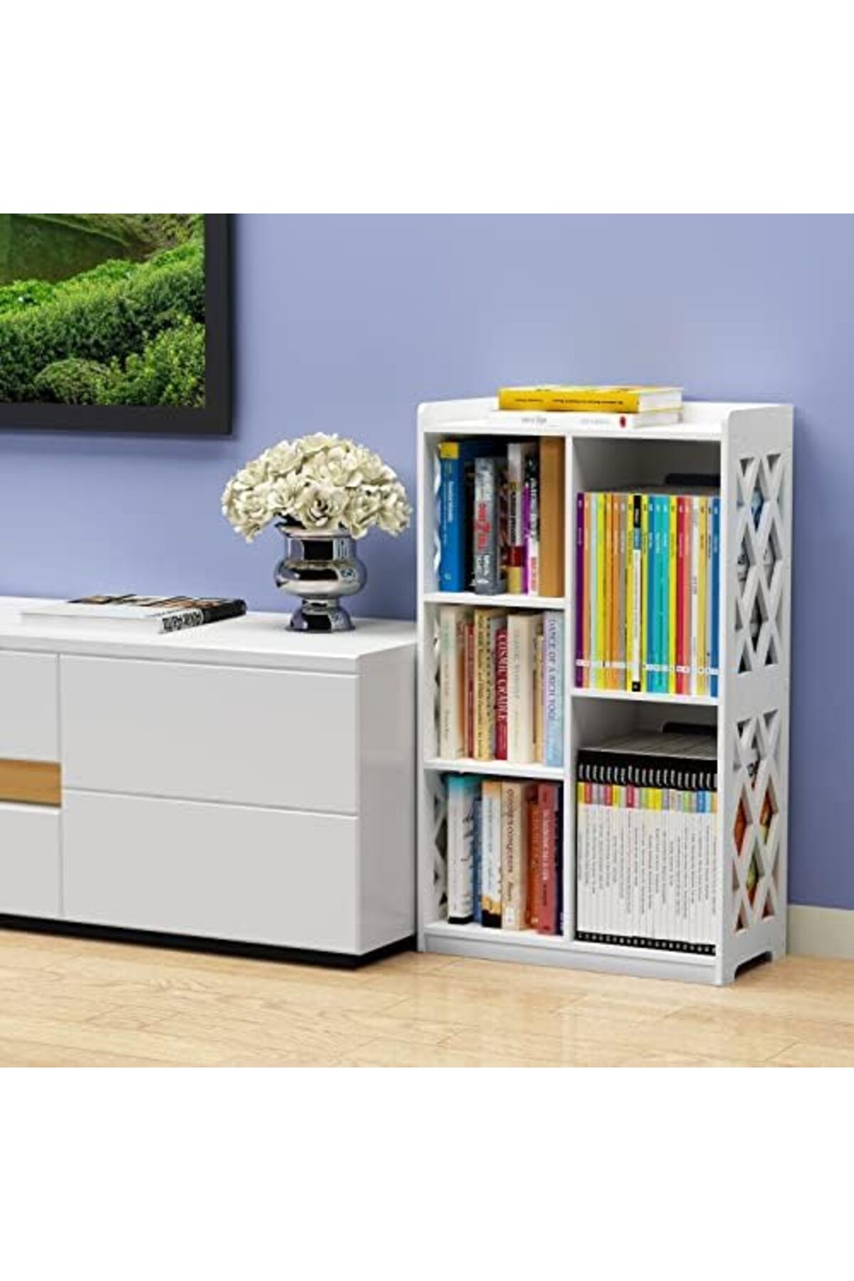 Generic-White Pvc Small Bookshelf With 5 Cube Storage For Kids – Open Shelf Organizer For Any Room 2