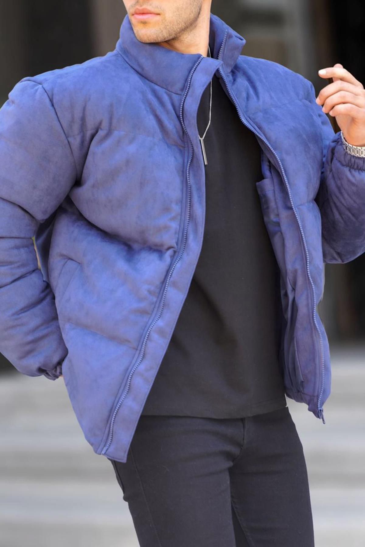 Madmext-Ανδρικό μπουφάν Navy Blue Nubuck 6802 3
