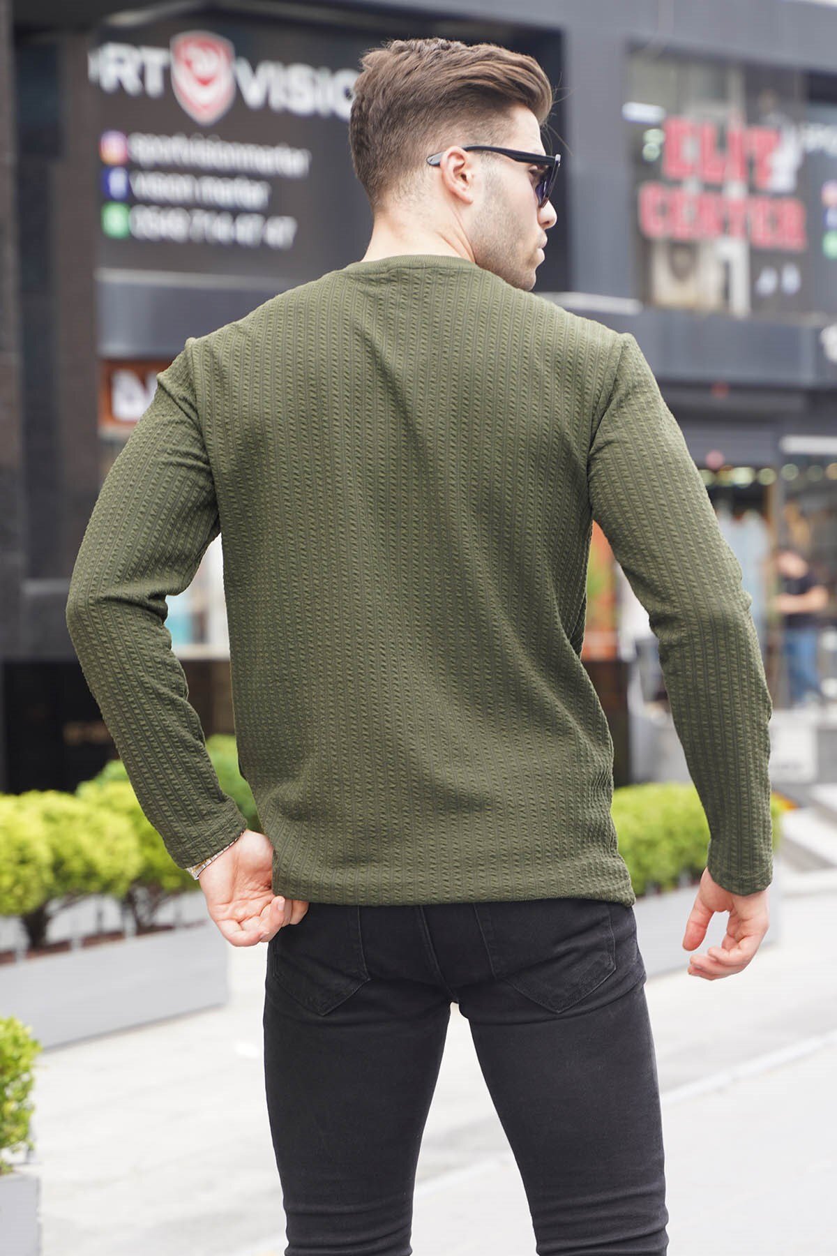 Madmext-Khaki Waffle Fabric Basic pulóver 6007 2