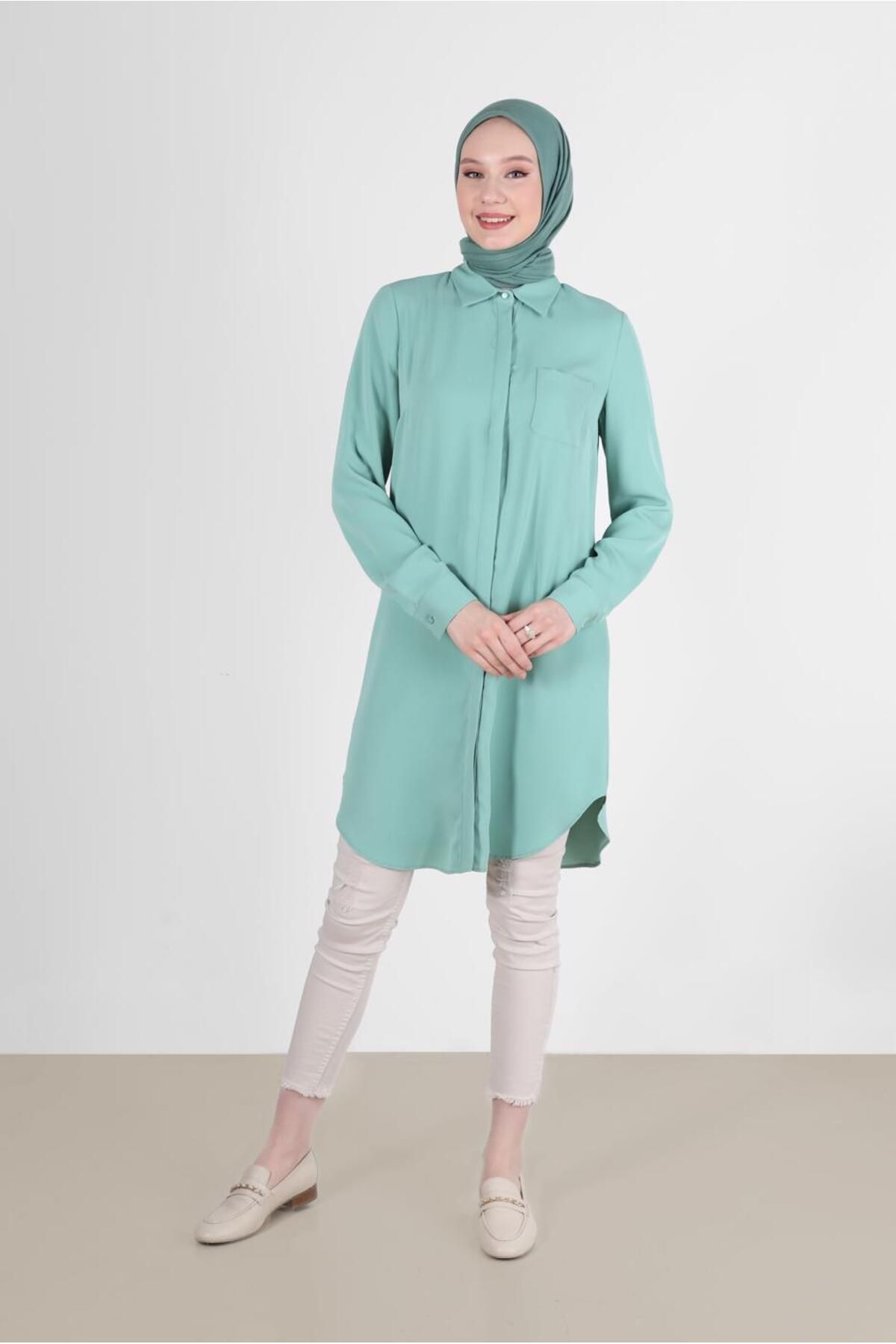 تونیک جیبی دکمه ای مخفی 42629 Alvina