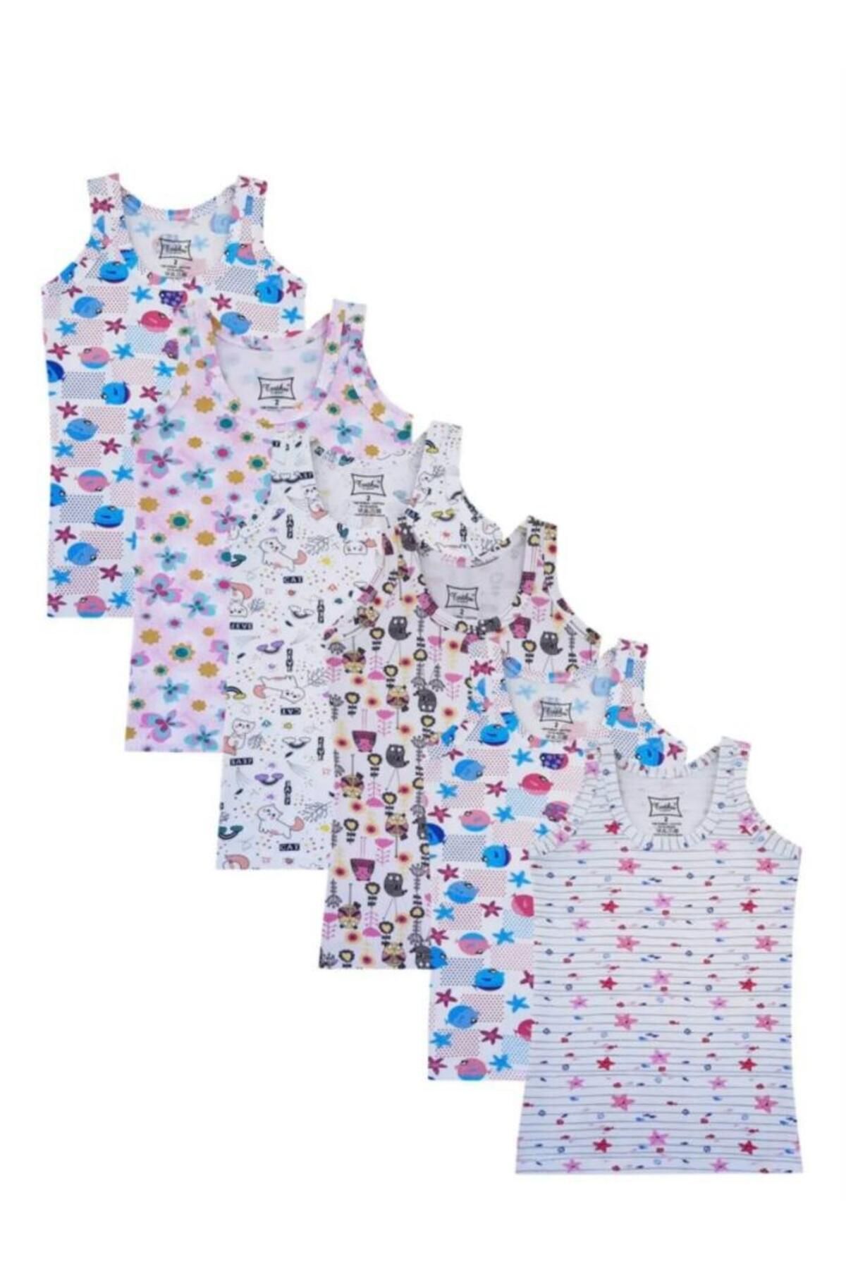 Tutku-Gi̇yfest Passion 6 Pack Girl's Tank Top with Thick Straps with Colorful Patterns (Mixed Patterns) 5