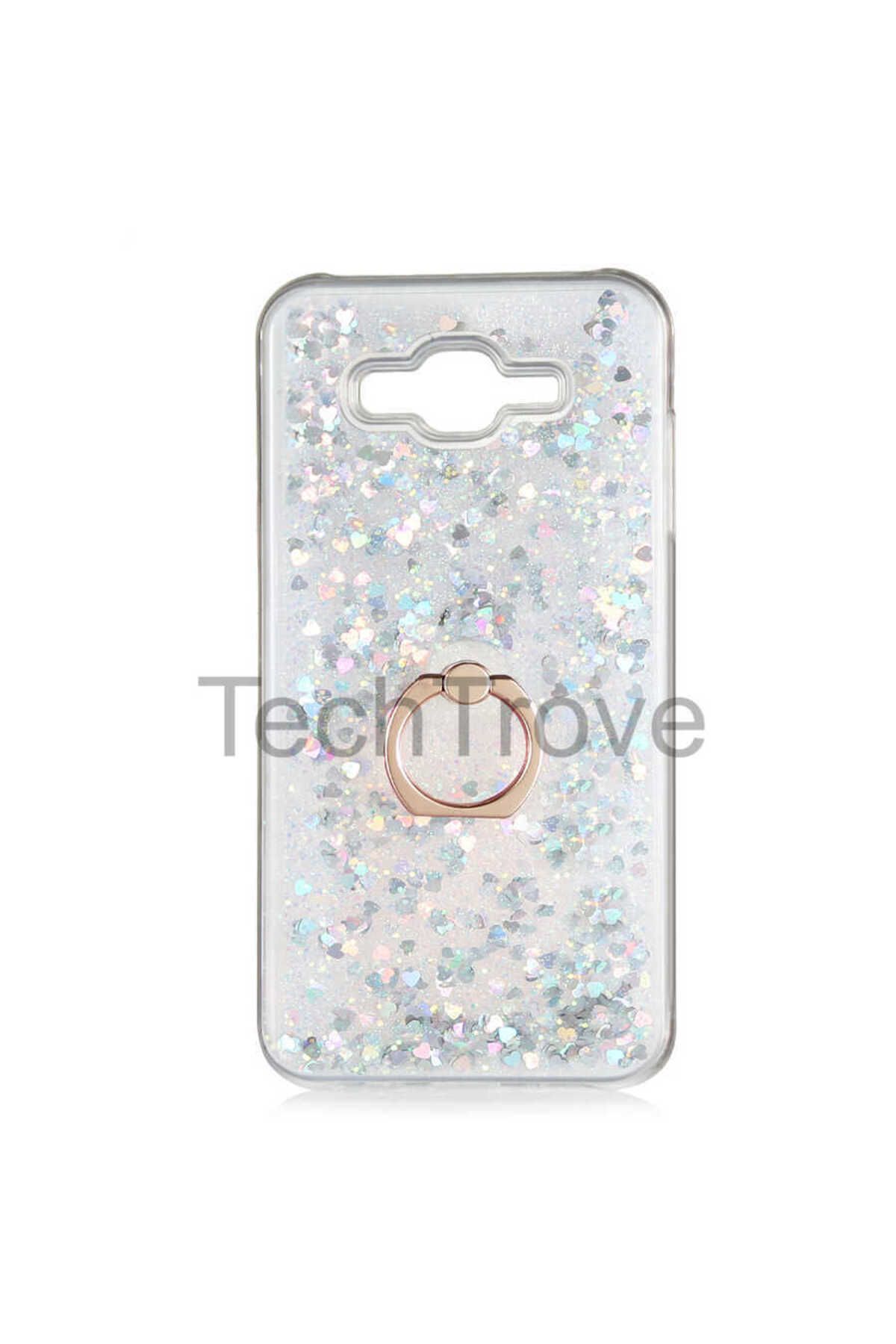 TechTrove Samsung Galaxy J7 Kılıf Simli Sıvılı Tasarım Kamera Koruma Çıkıntılı Yüzüklü Şık Kapak