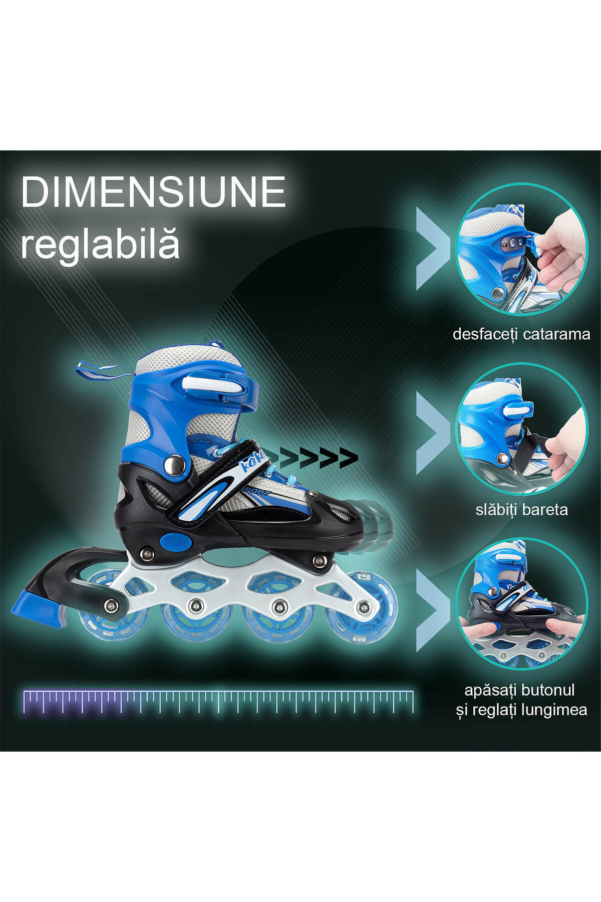 ACTION ONE-Junior adjustable rollers, lighted wheels, size S (31-34), blue 6