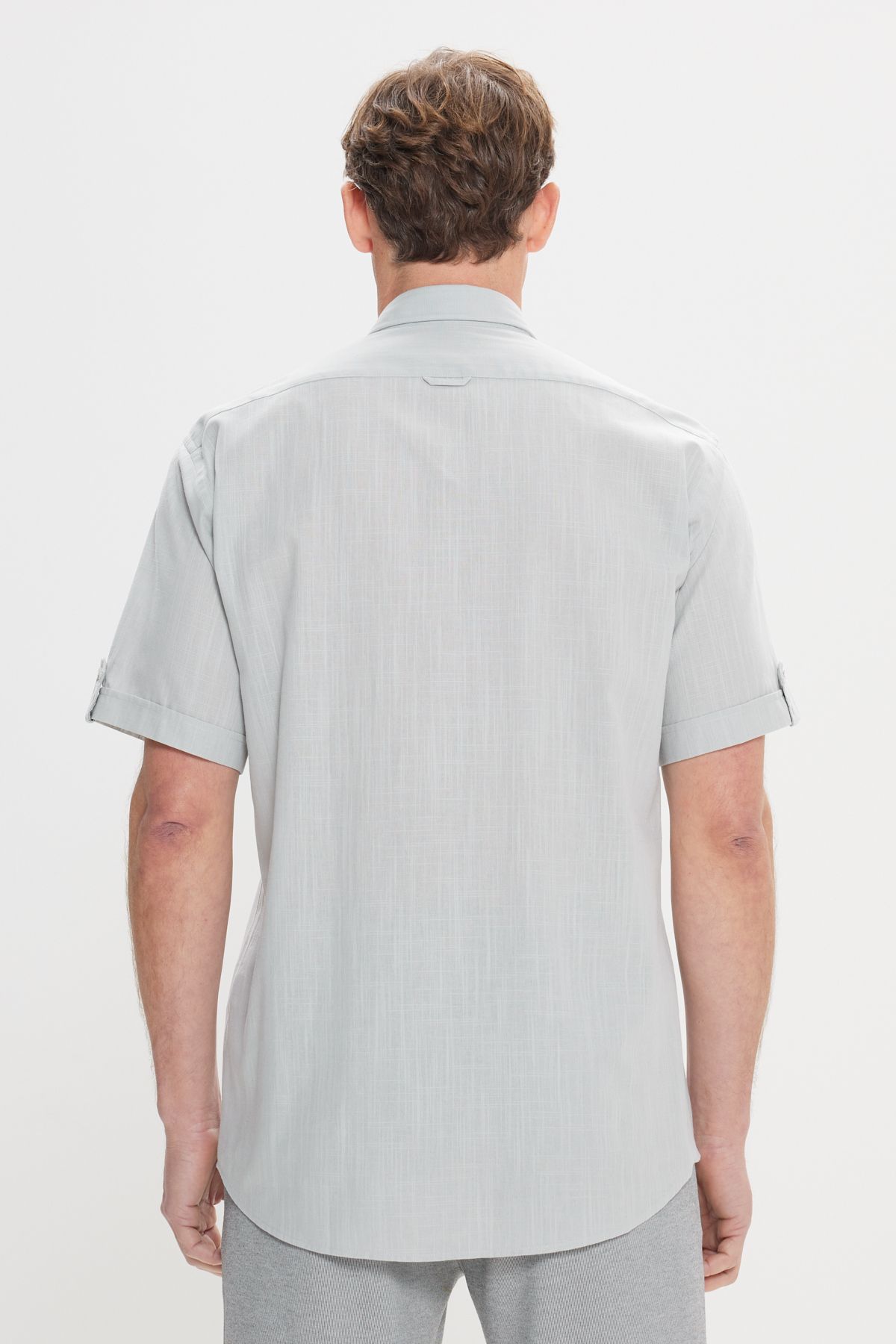 AC&Co / Altınyıldız Classics-Men's Gray Comfort Fit Relaxed Cut Hidden Button Collar Linen Look 100% Cotton Flared Shirt 5