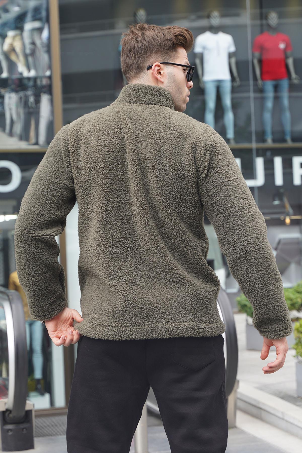 Haki Fermuarlı Peluş Sweatshirt 6152 — خاکی — تصویر 2 از 2