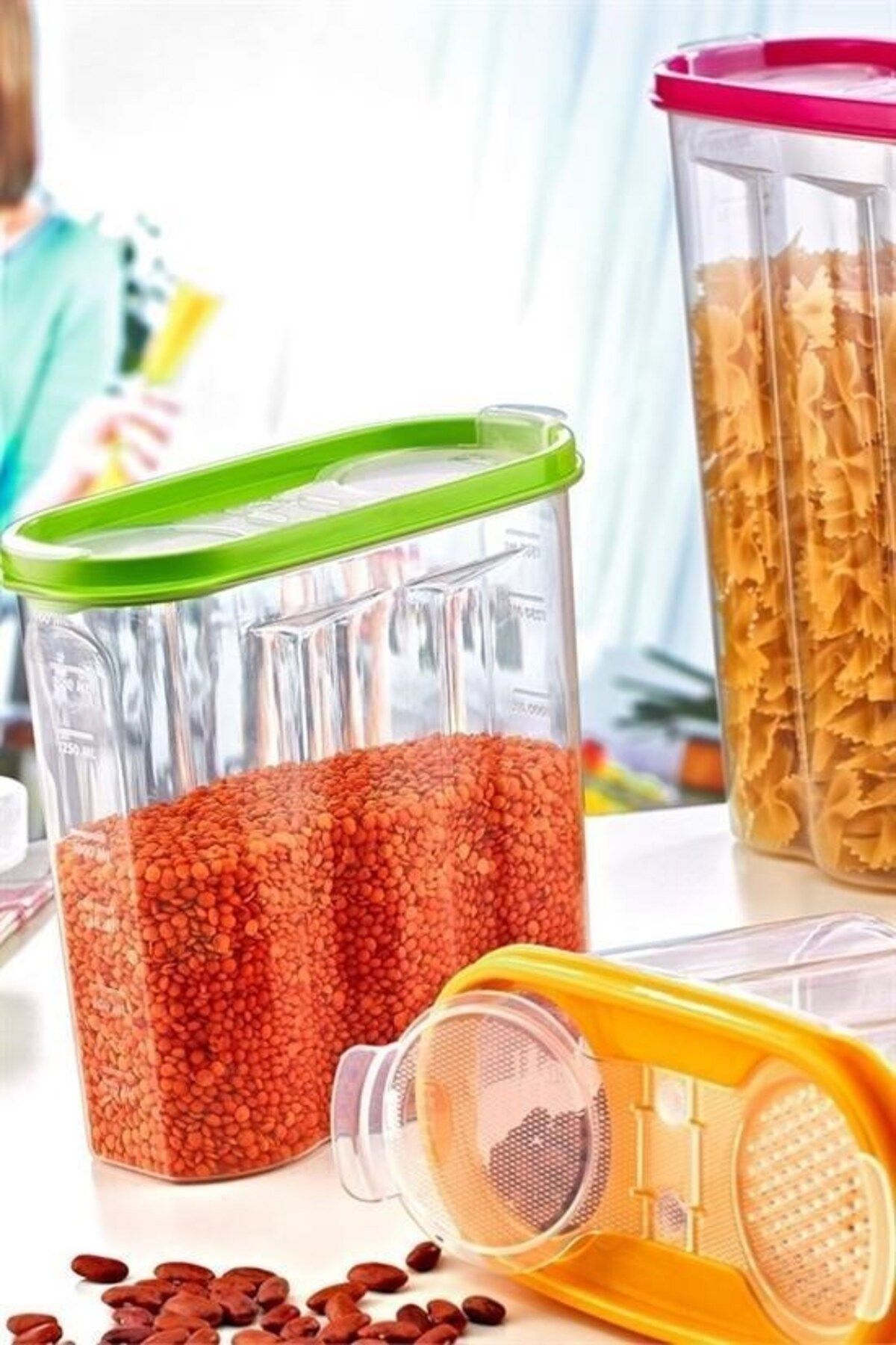 COLLECTİON 2 Kapaklı Ölçekli Erzak Kuru Gıda Saklama Kutusu Kabı - 1,7 Litre - SA935